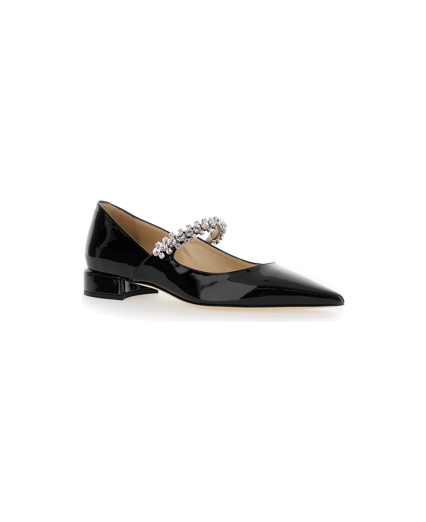 Jimmy Choo Black Ballet Flats With Crystals On Strap In Patent Leather Woman - Black