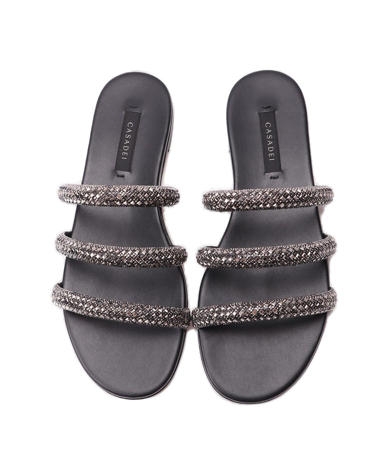 Casadei Embellished Slip-on Sandals - Ematite Nero サンダル