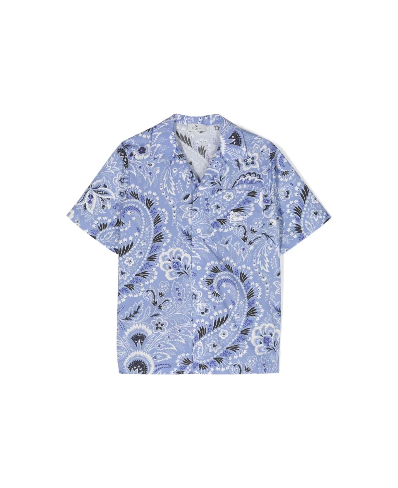 Etro Light Blue Bowling Shirt With Paisley Motif - Blue