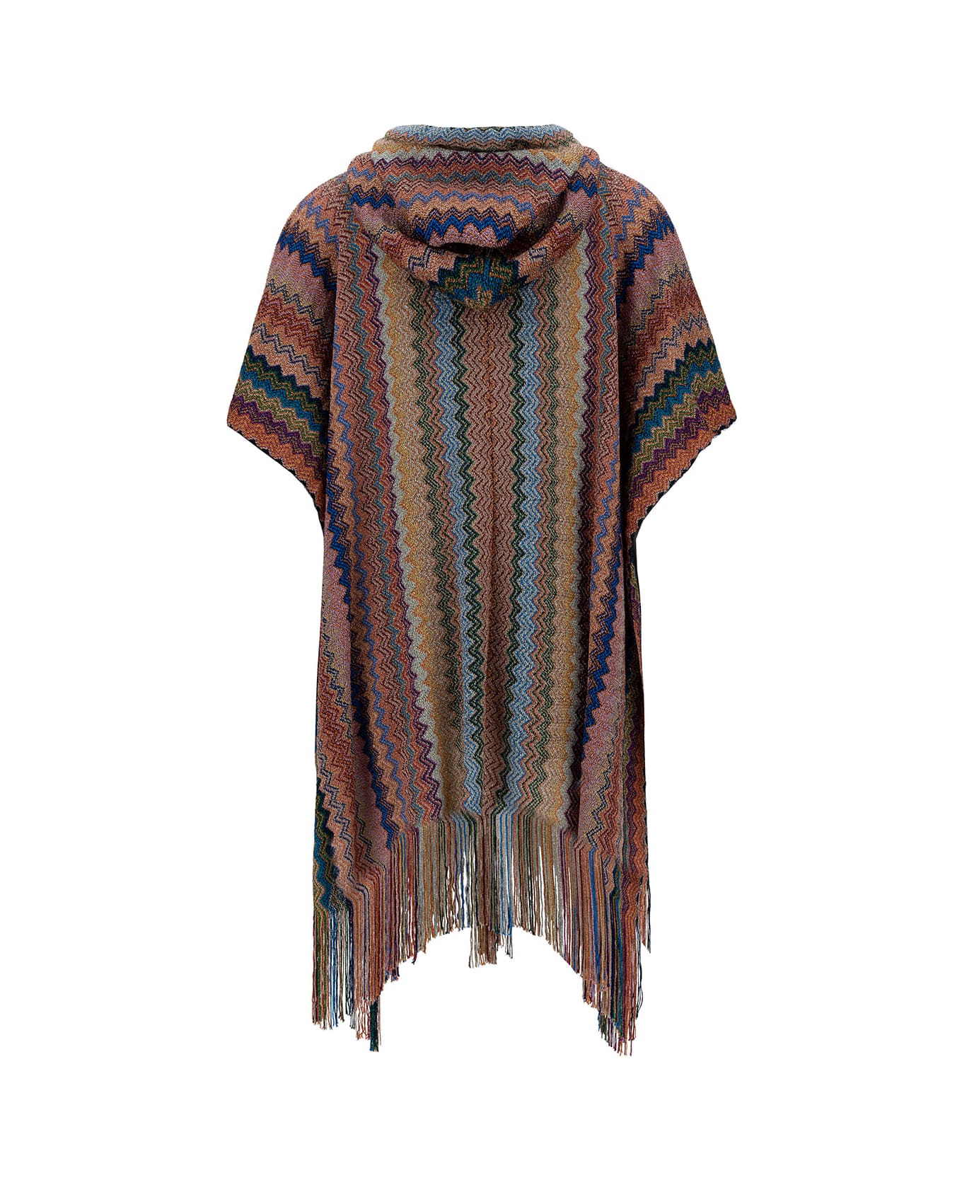 Missoni Multicolor Hooded Poncho With Zigzag Motif In Viscose Blend Woman - Multicolor