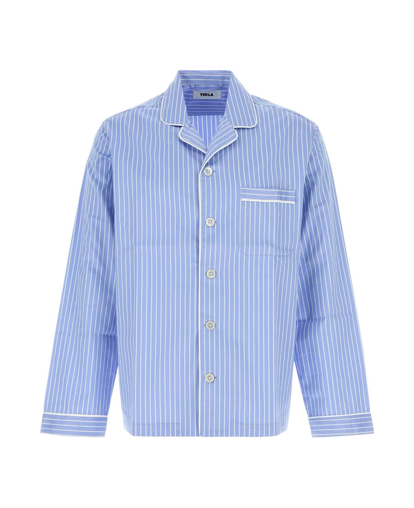 Tekla Embroidered Cotton Sateen Shirt - EVENINGBLUE