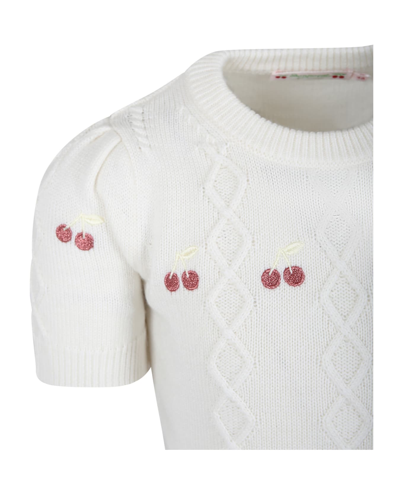 Bonpoint White Sweater For Girl With Cherries - White