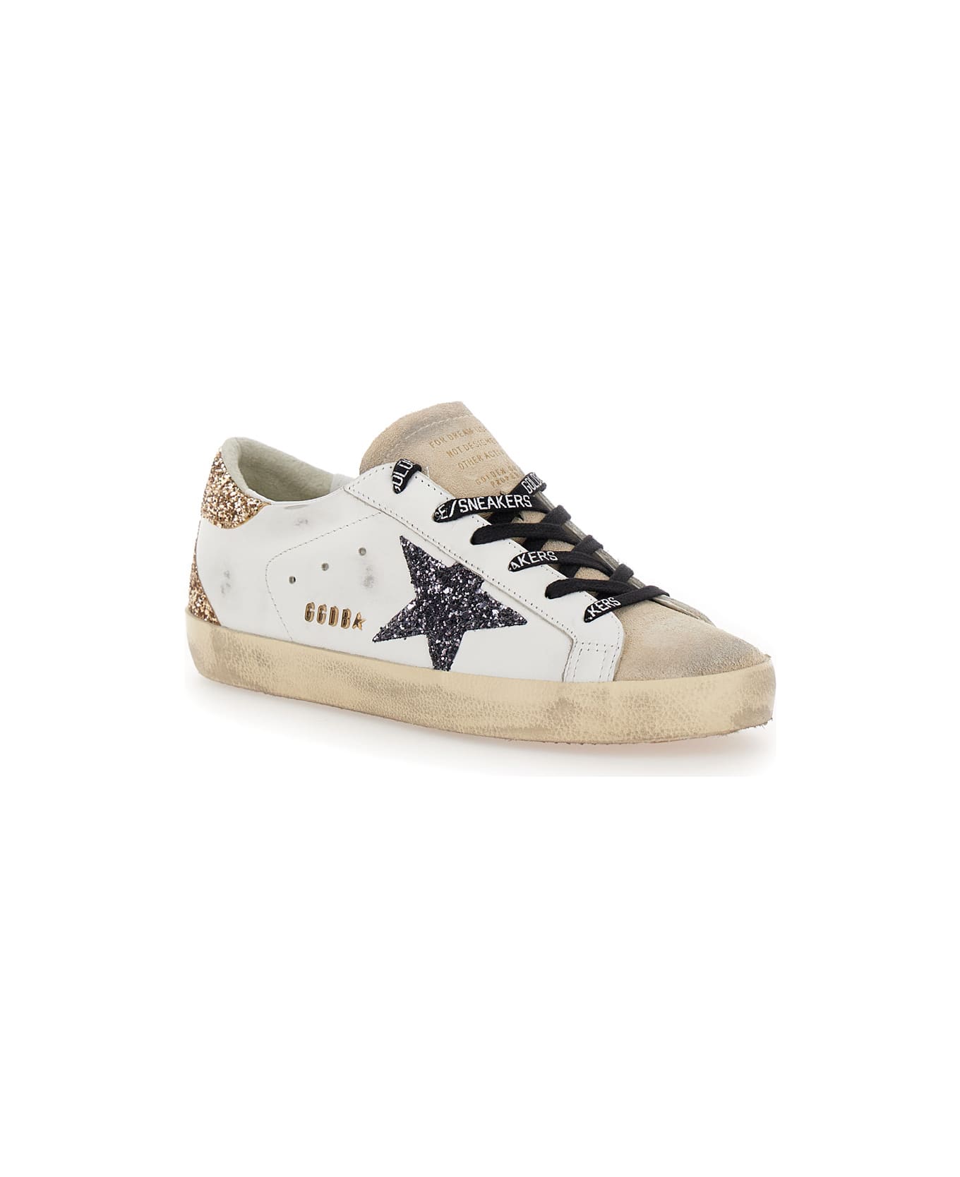 Golden Goose 
superstar
 White Low Top Sneakers With Glitters In Used Effect Leather Woman - White