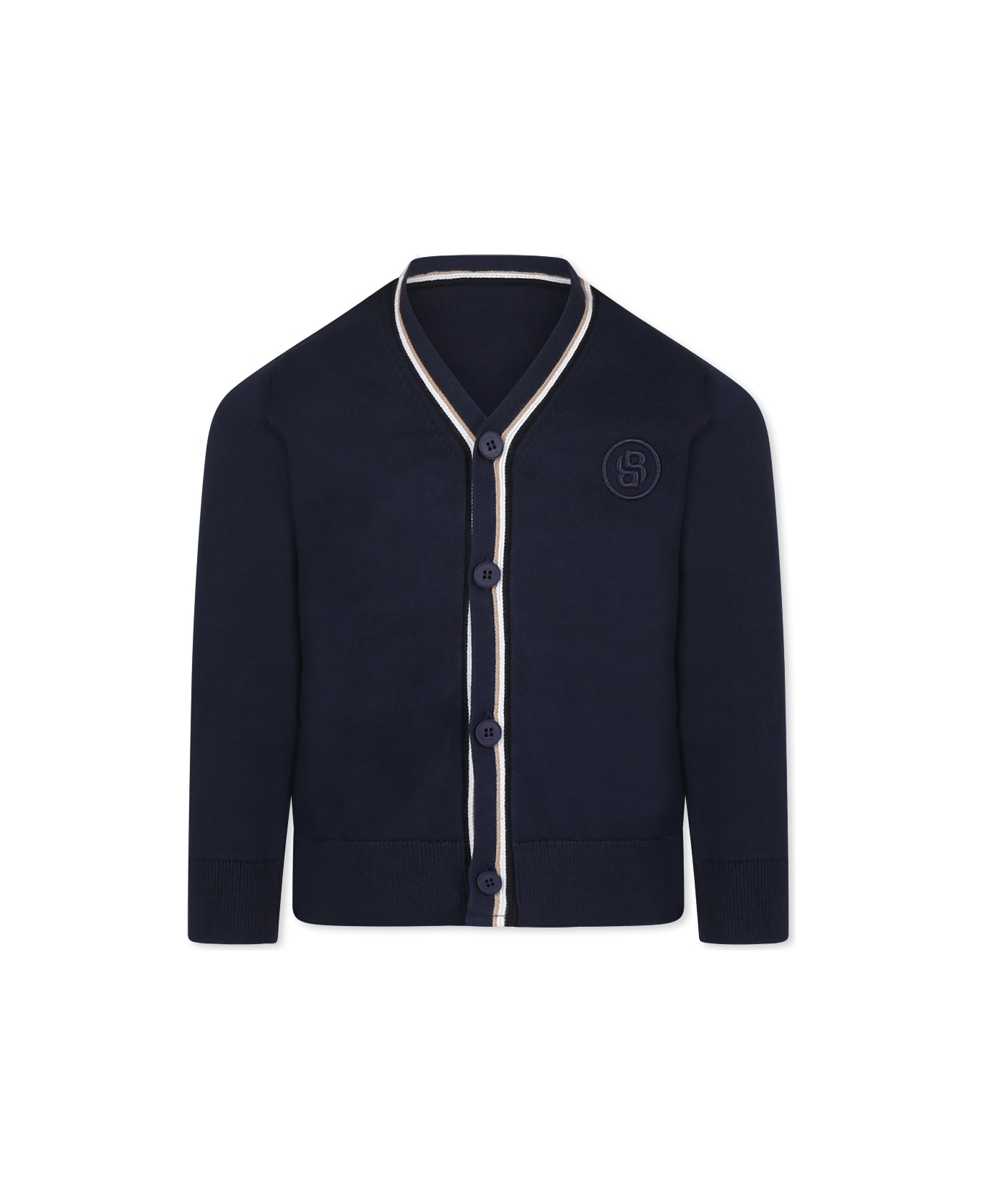 Hugo Boss Blue Cardigan For Boy With Logo - Blue