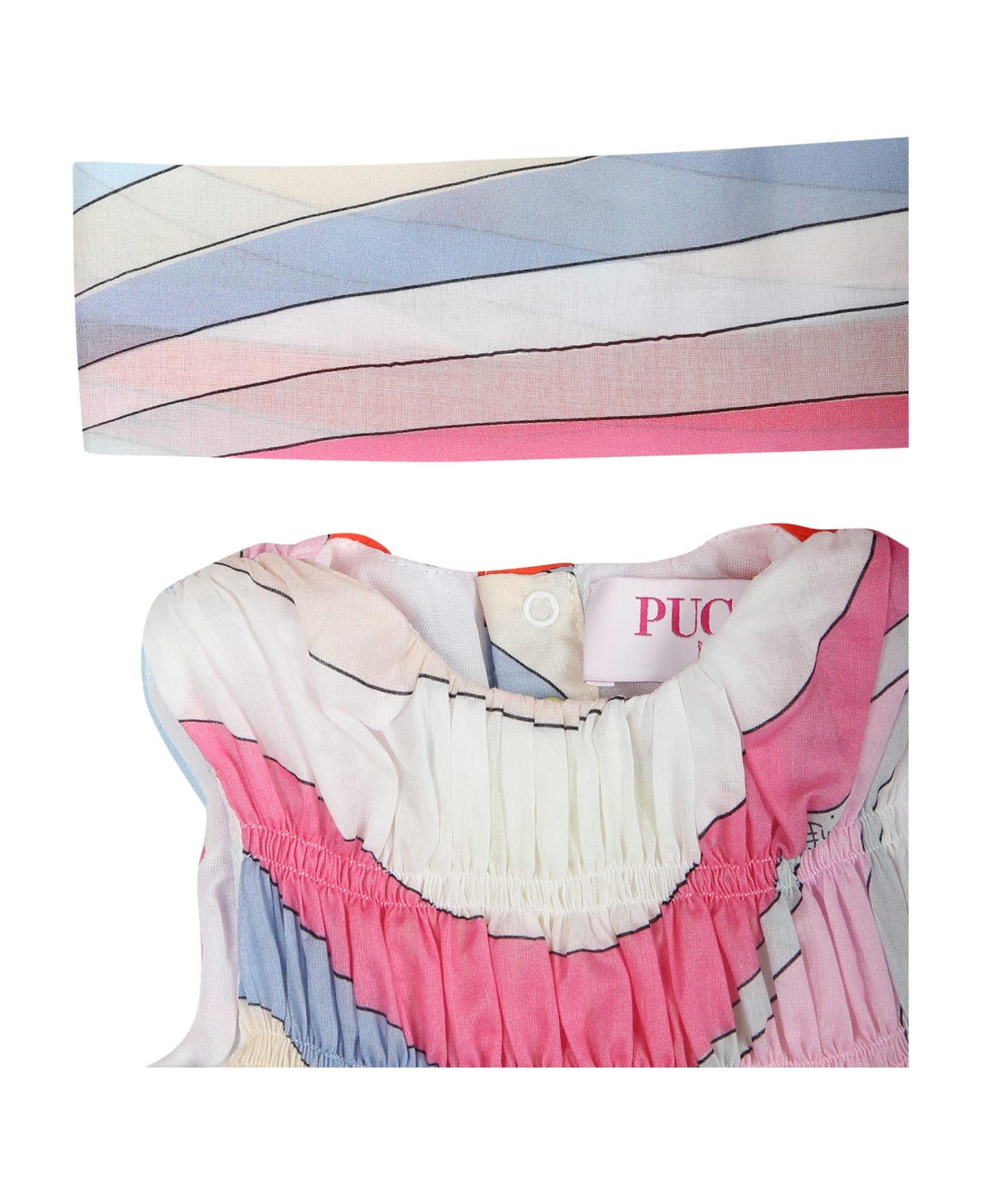 Pucci Multicolor Romper For Baby Girl With Iconic Multicolor Print - Multicolor ボディスーツ＆セットアップ