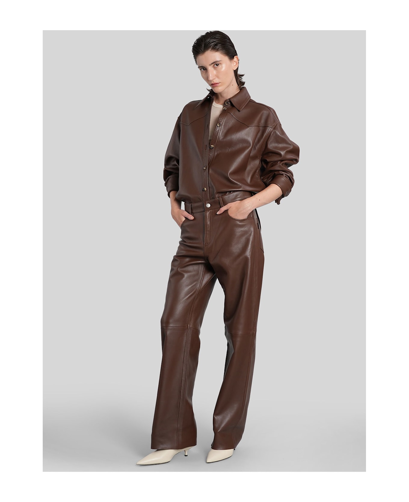 Haikure Belty Leather Jacket In Brown Leather - brown