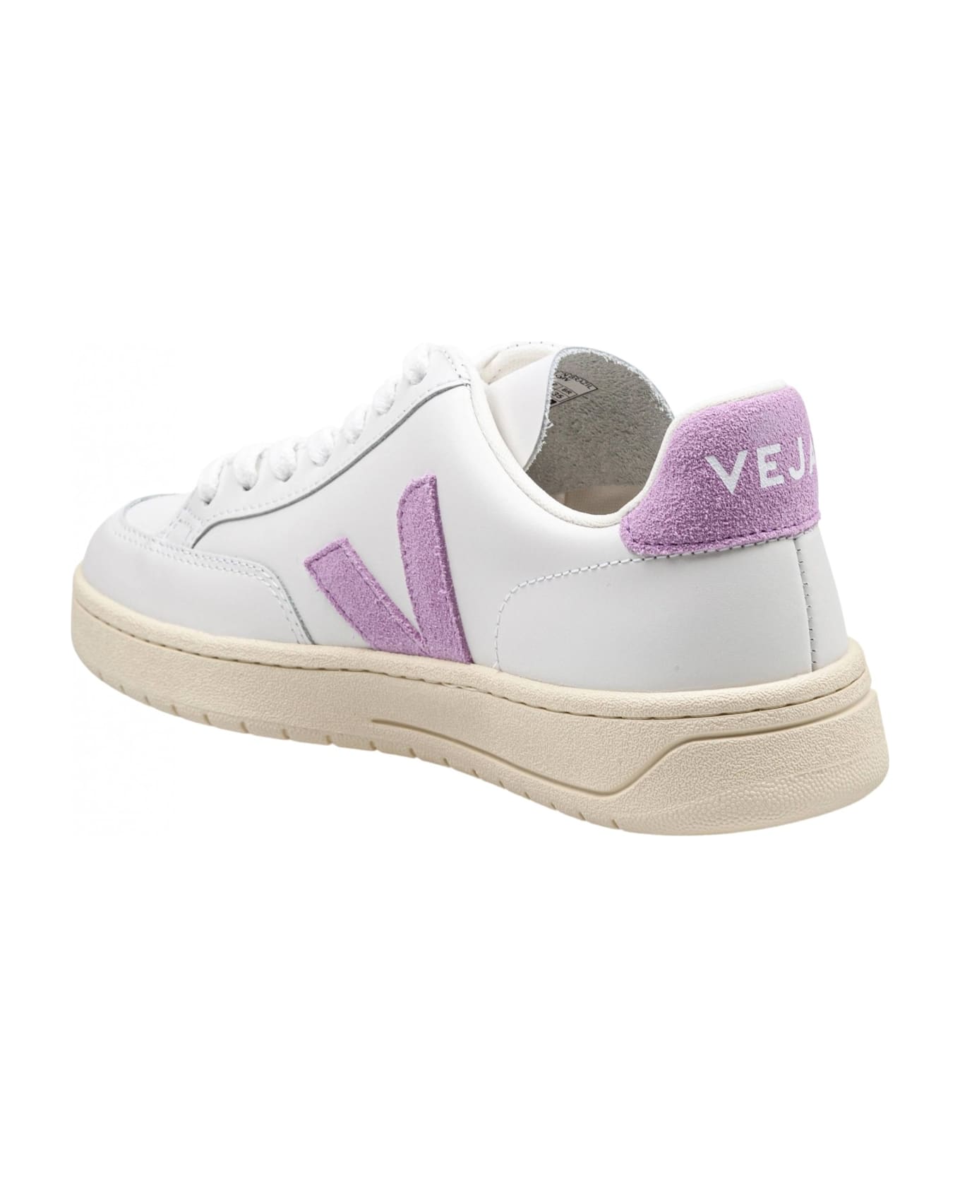 Veja V-12 Leather Sneakers White And Orchid Color - WHITE/PURPLE