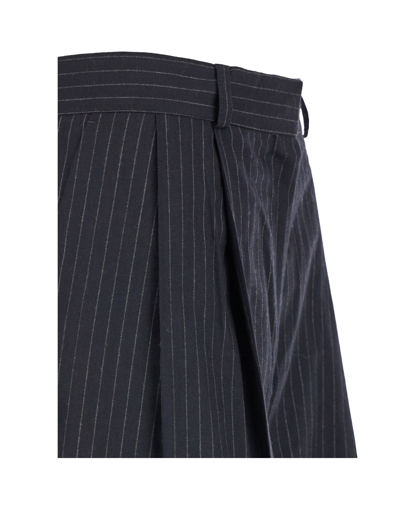 Totême Blue Pinstriped Pants With High Waist And Belt Loops In Wool Blend Woman - Blu