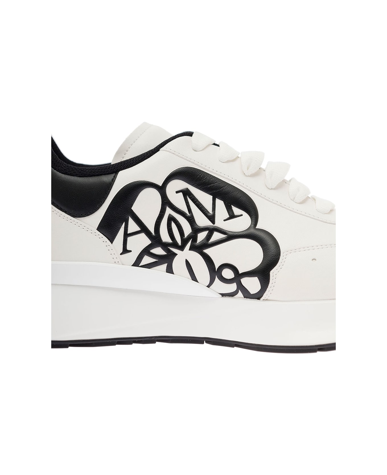 Alexander McQueen Man's White And Black Leather Sneakers - White