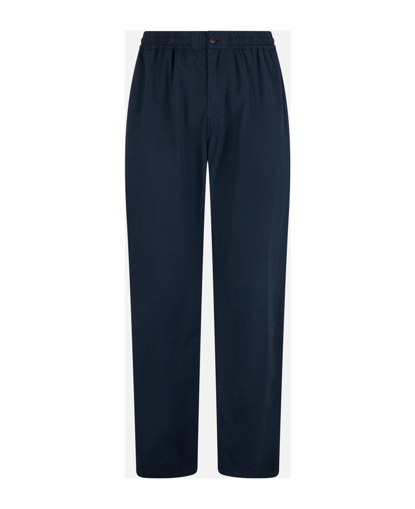 MC2 Saint Barth Man Navy Blue Seersucker Cotton Pants Relais - BLUE NAVY