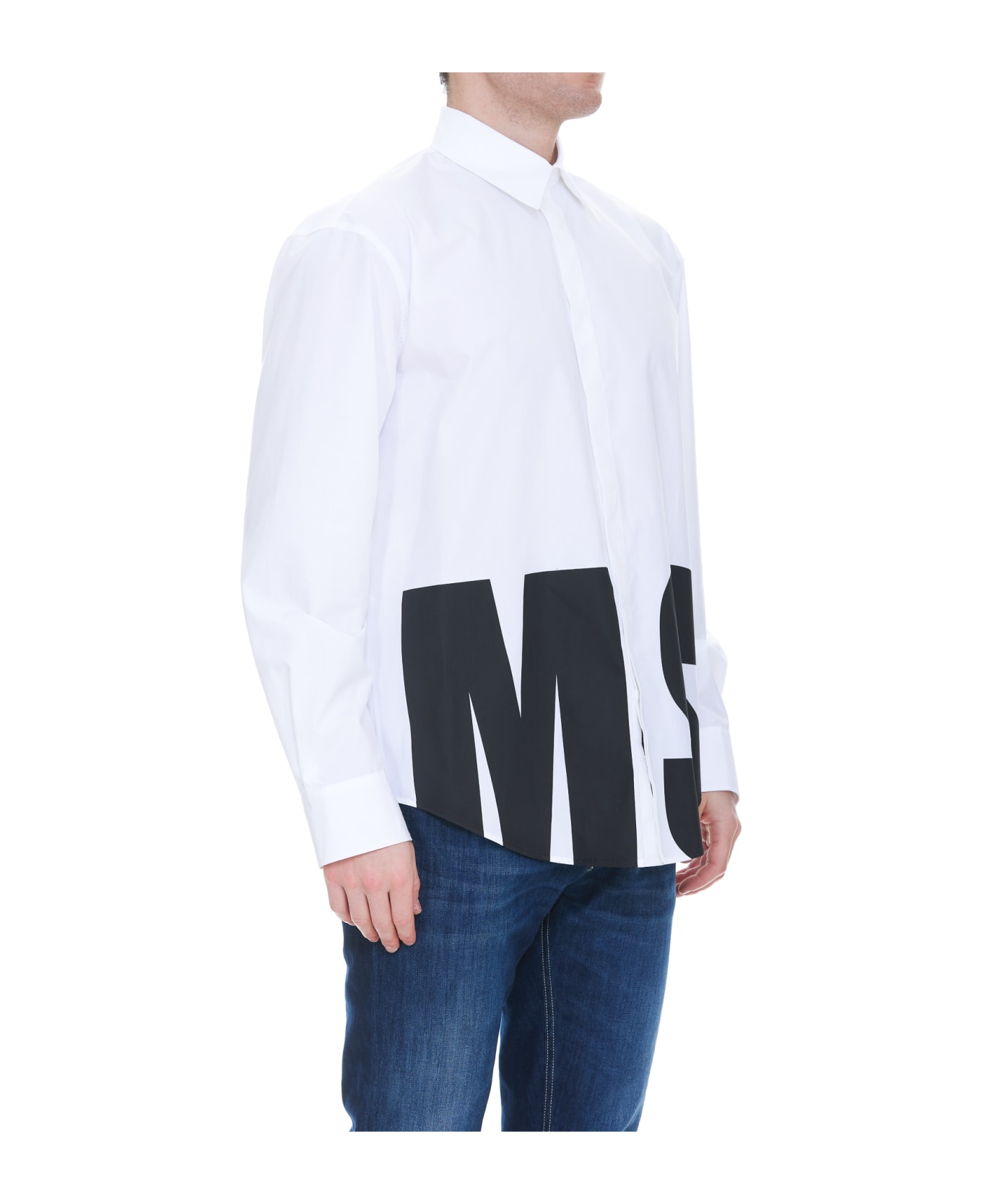 MSGM Poplin Shirt With Maxi Logo MSGM - WHITE シャツ