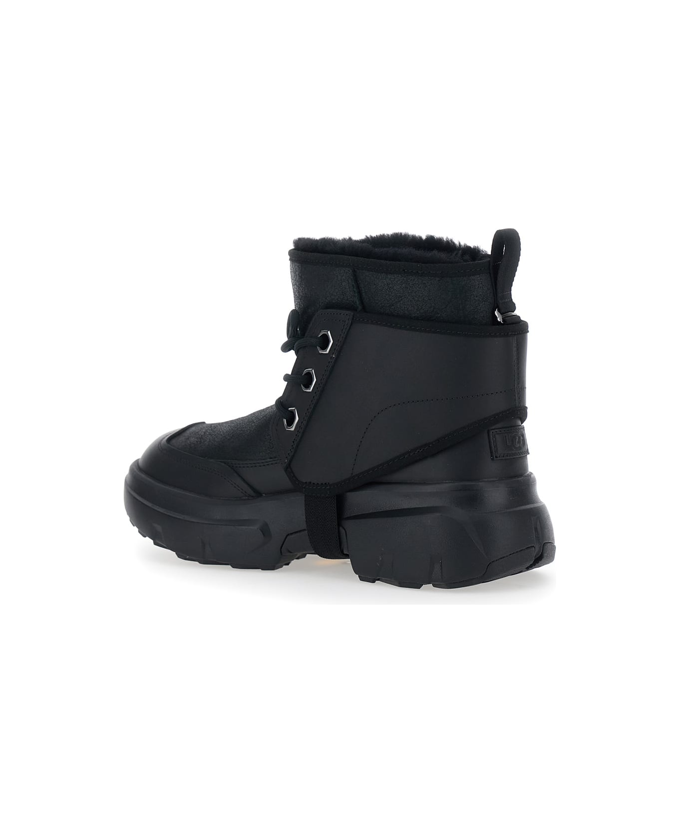 UGG Black Ankle Boots With Side Logo And Platform Sole In Leather Blend Woman - Black