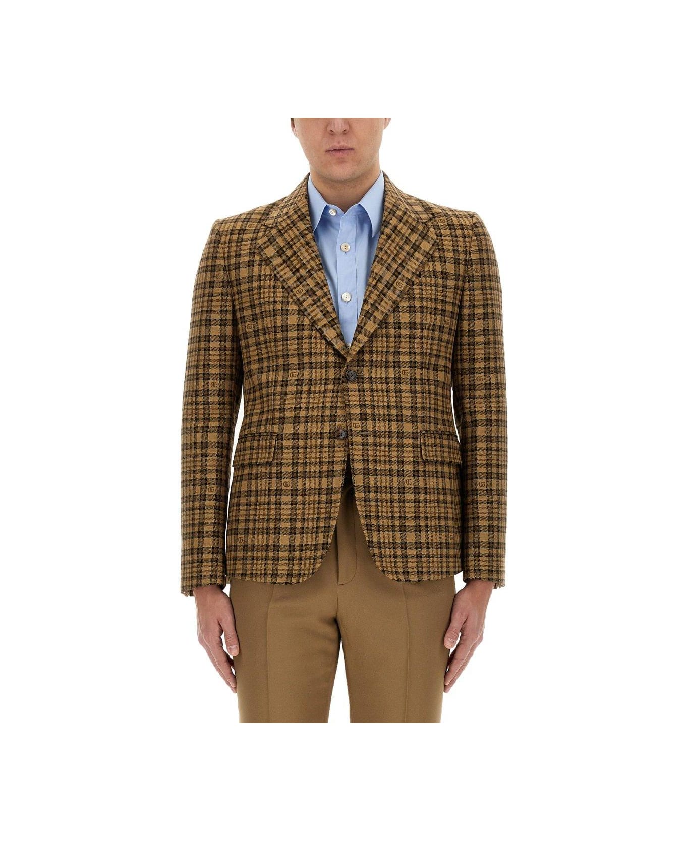 Gucci Checkered Button-up Jacket - BEIGE