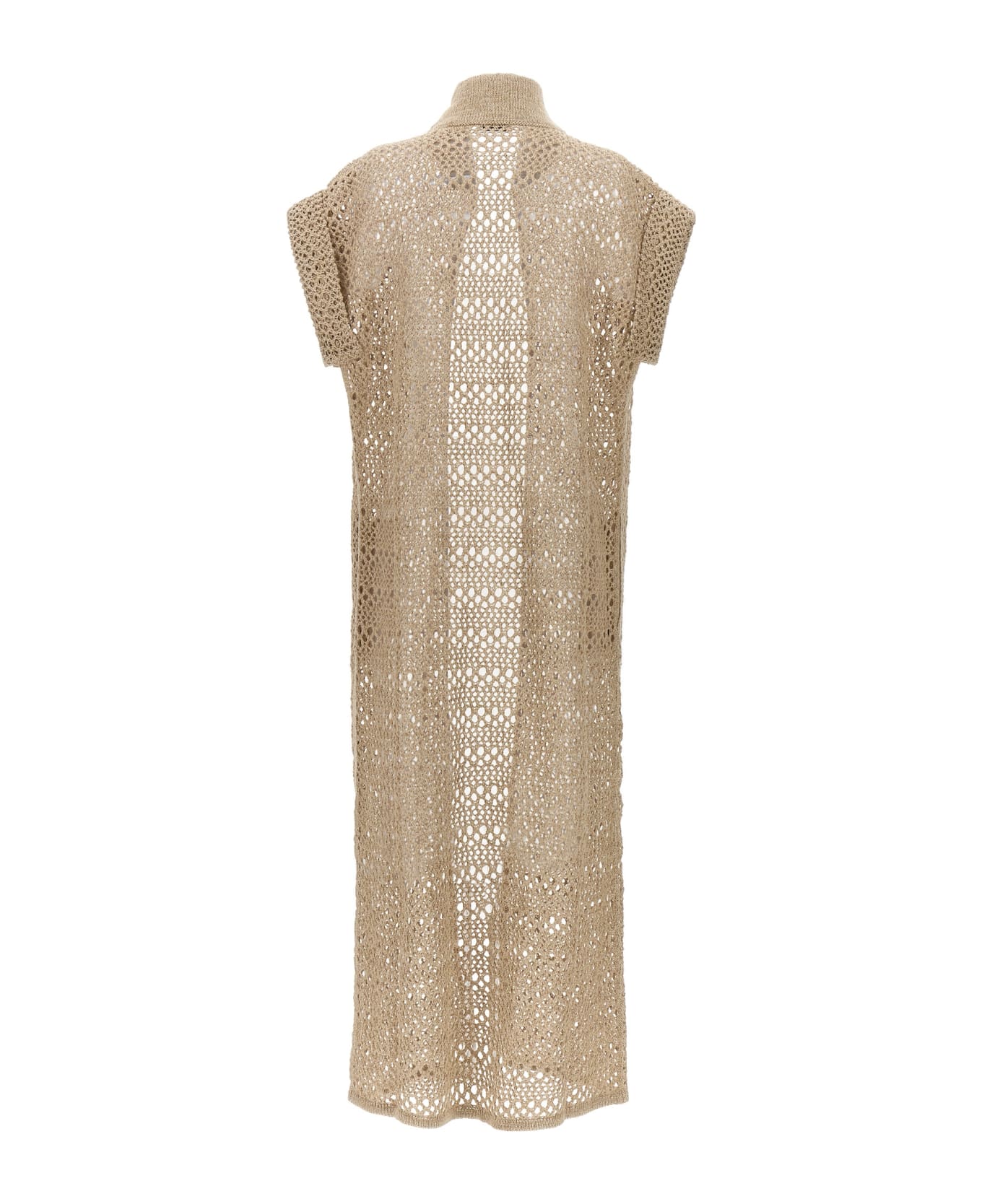 Brunello Cucinelli Net Long Cardigan In Linen And Silk - Beige