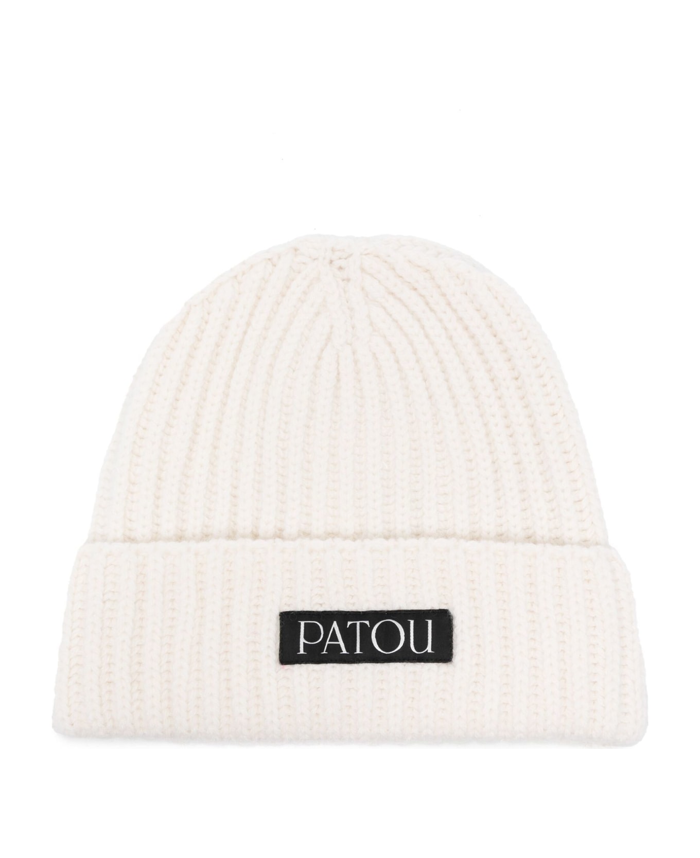Patou White And Black Wool-cashmere Blend Beanie - White 帽子