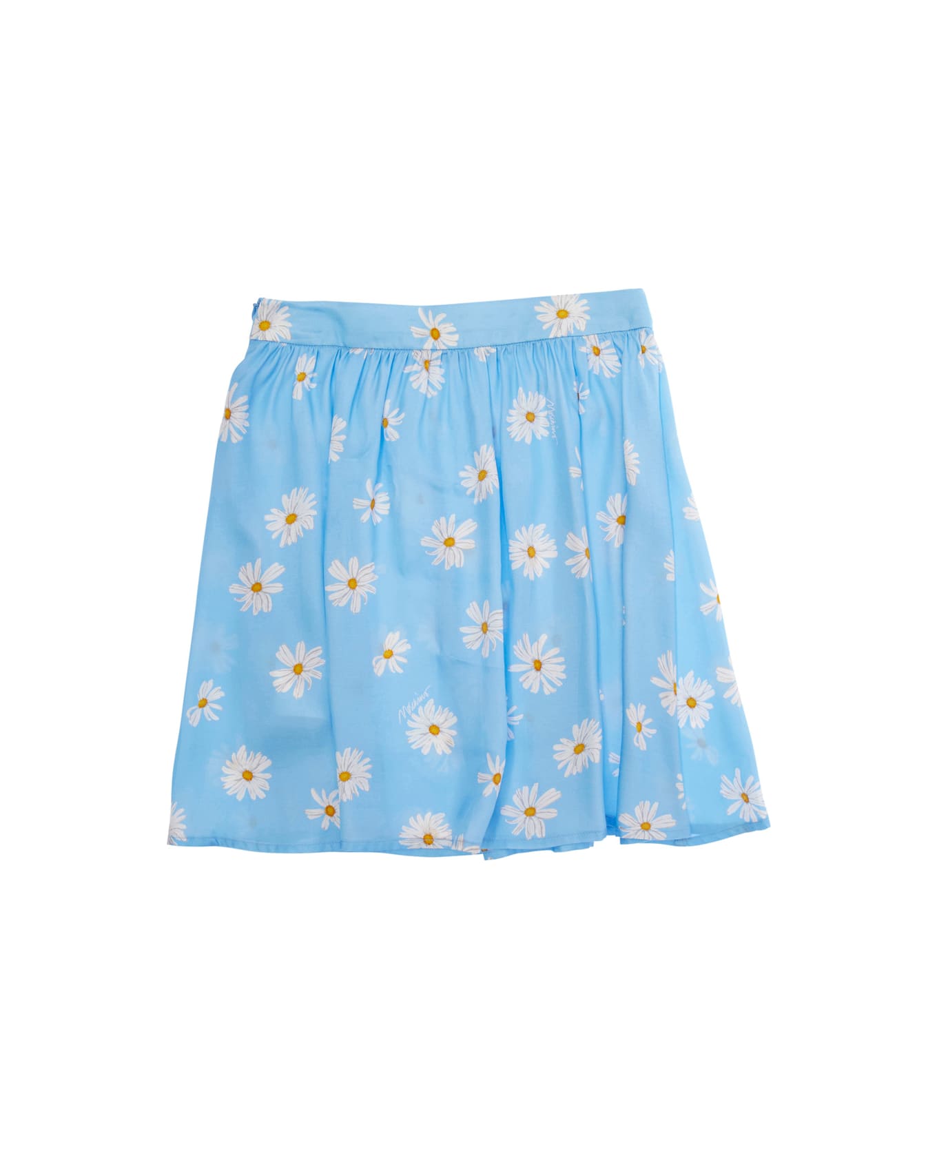 Moschino Light Blue Skirt With Ruches And All-over Floral Print In Viscose Girl - Light blue