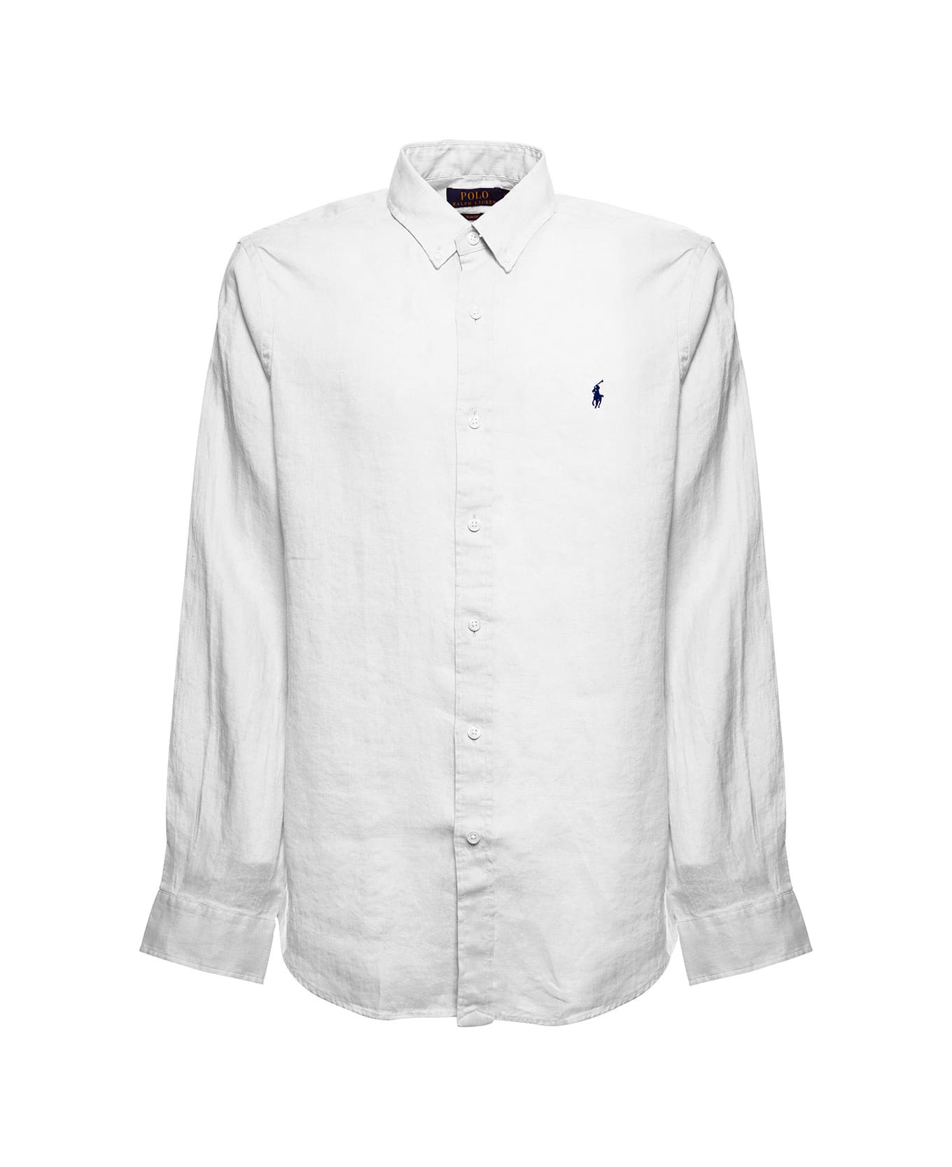 Ralph Lauren Man 's White Linen Shirt With Logo - WHITE
