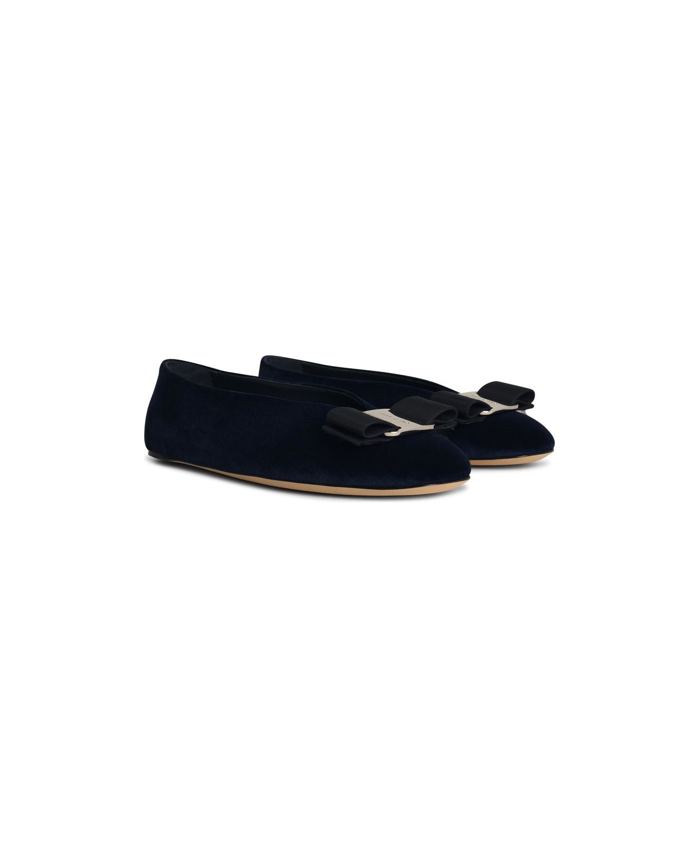 Ferragamo 'vanna' Blue Suede Ballet Flats - Blue