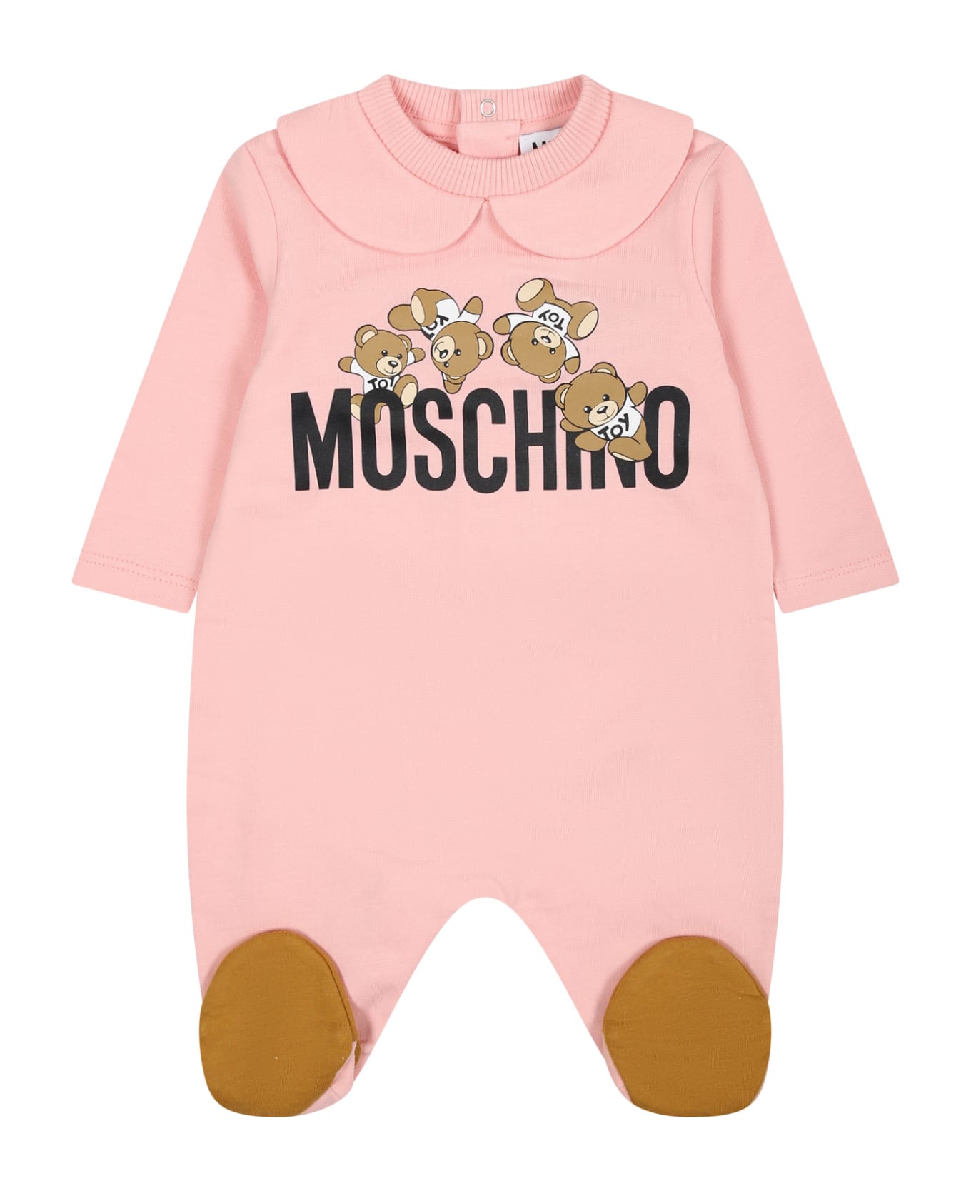 Moschino Pink Jumpsuit For Baby Girl With Logo And Teddy Bear - Pink