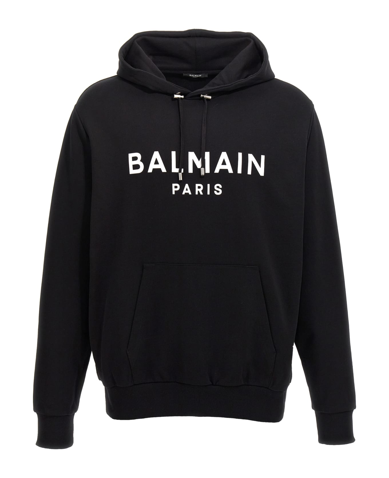 Balmain Logo Print Hoodie - Eab Noir/blanc