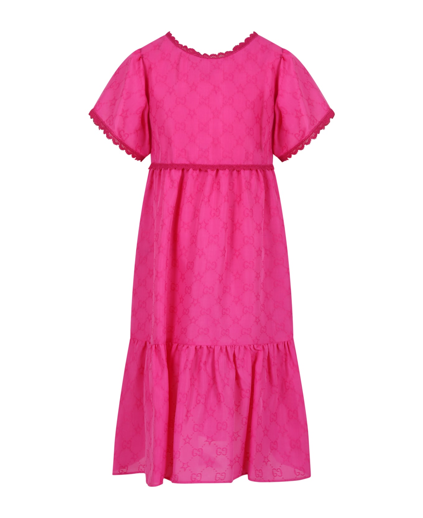 Gucci Fuchsia Dress For Girl With All-over Double G - Fuxia