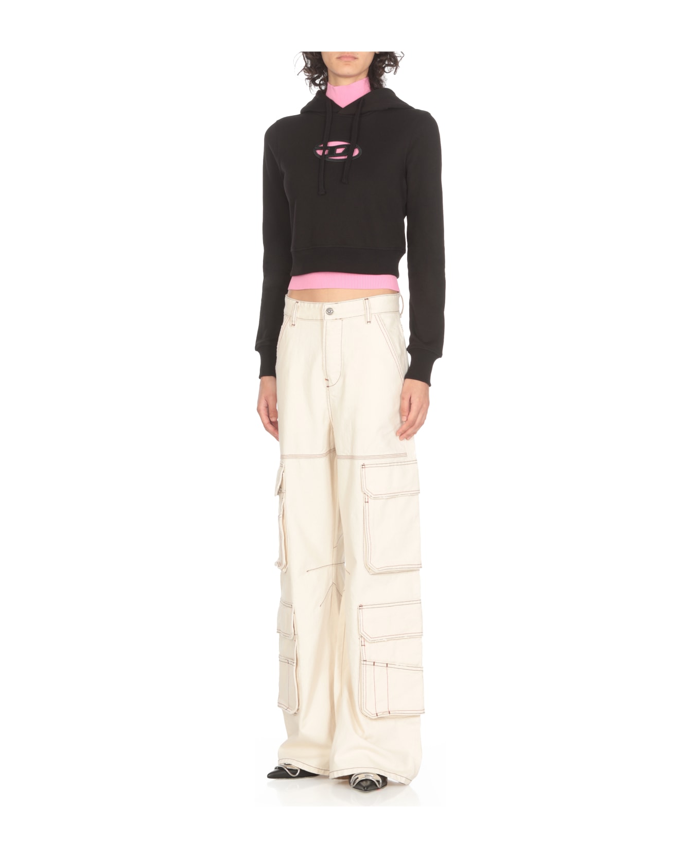 Diesel F-slimmy-hood-od Cut-out Oval D Logo Hoodie - Black