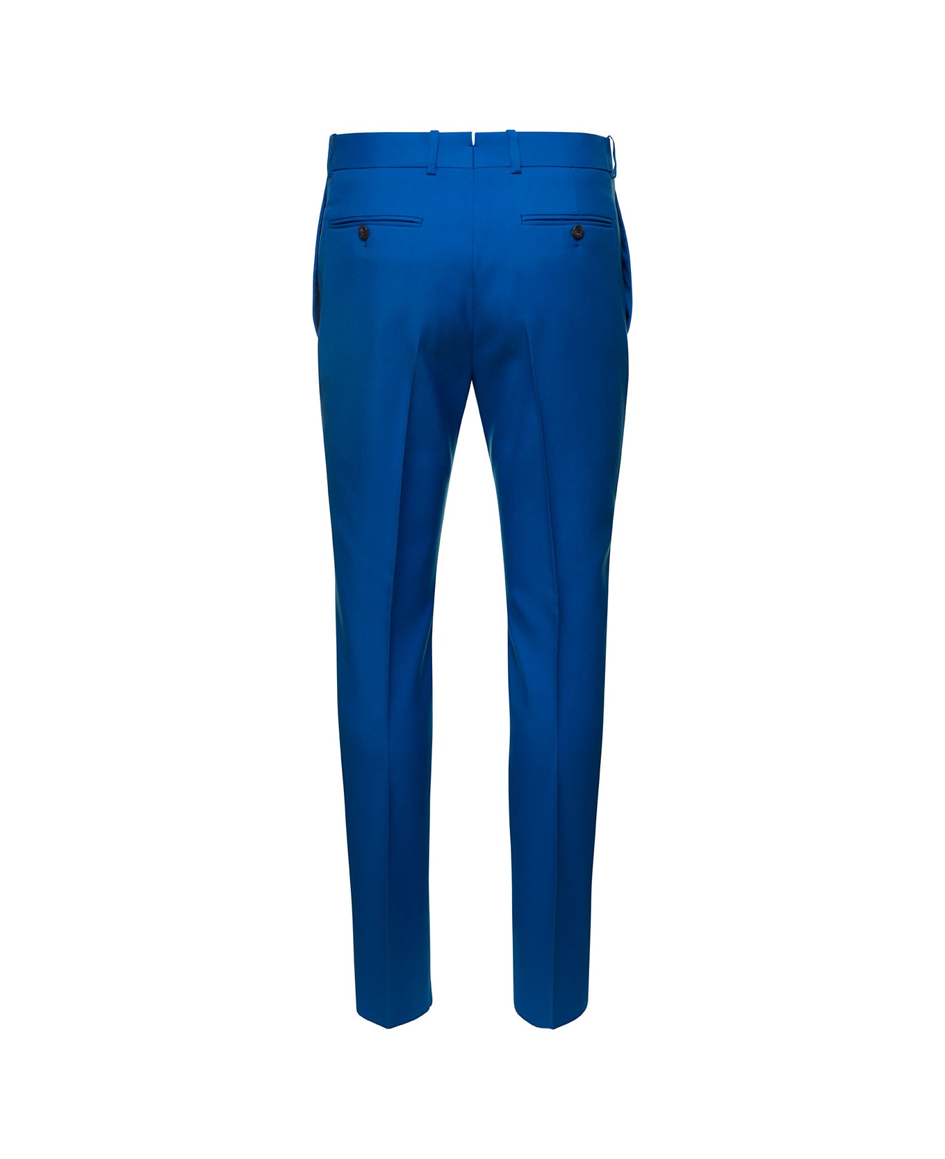 Alexander McQueen Blue Slim Pants With Welt Pockets In Wool Man - Blu