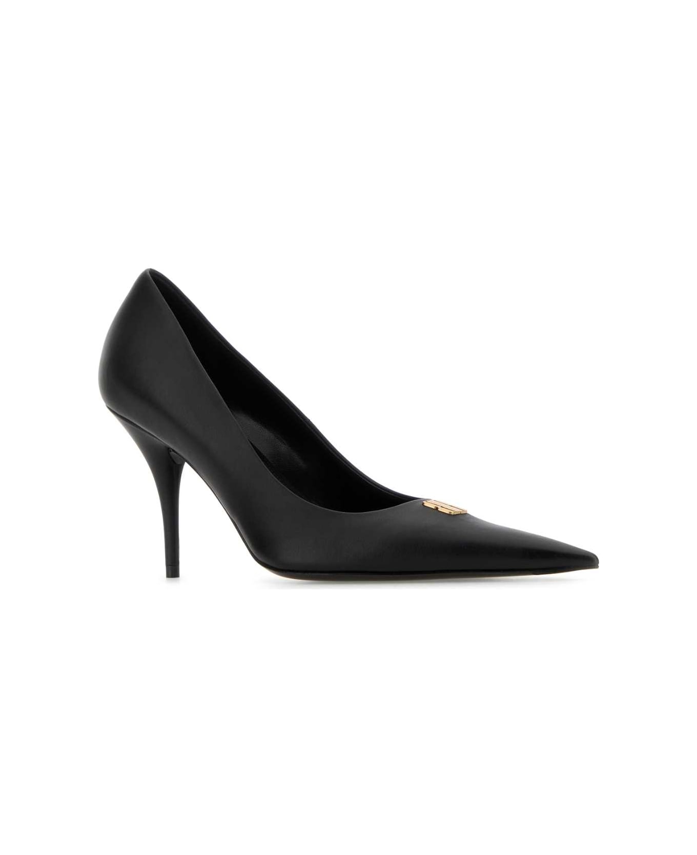 Balenciaga Black Leather Avenue Bb Editor 90 Pumps - BLACK/GOLD