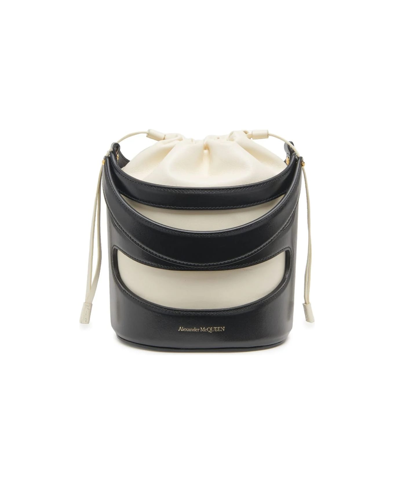 Alexander McQueen The Rise Bucket Bag In Black And Soft Ivory - White