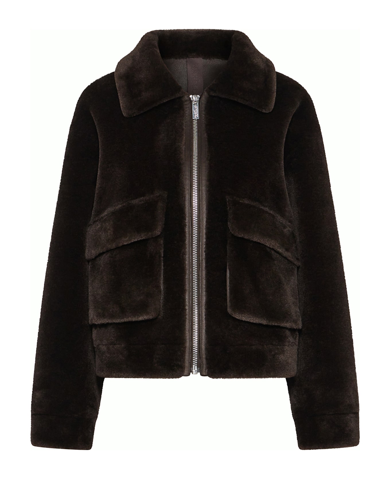 Marella Dark Brown Teddy Jacket With Zip - T.MORO