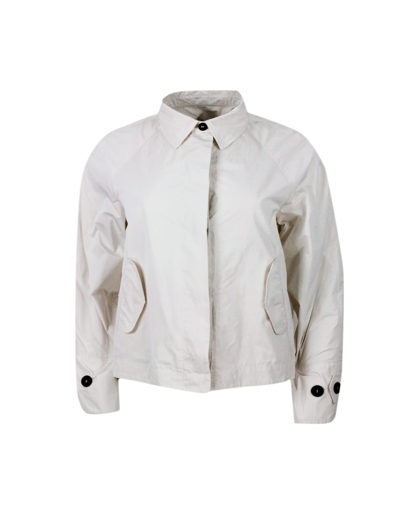 Antonelli Lightweight Windproof Jacket With Shirt Collar, Button stripe-print And Side Pockets - cream