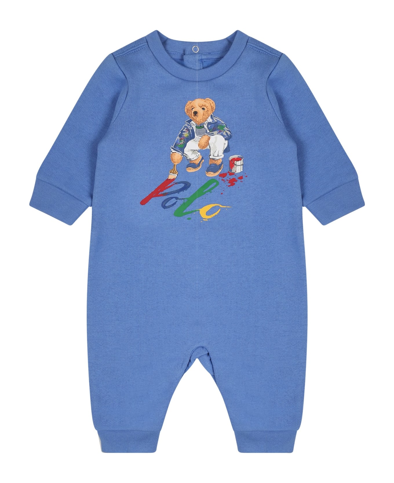 Ralph Lauren Light Blue Babygrow For Baby Boy With Polo Bear - Light Blue ボディスーツ＆セットアップ