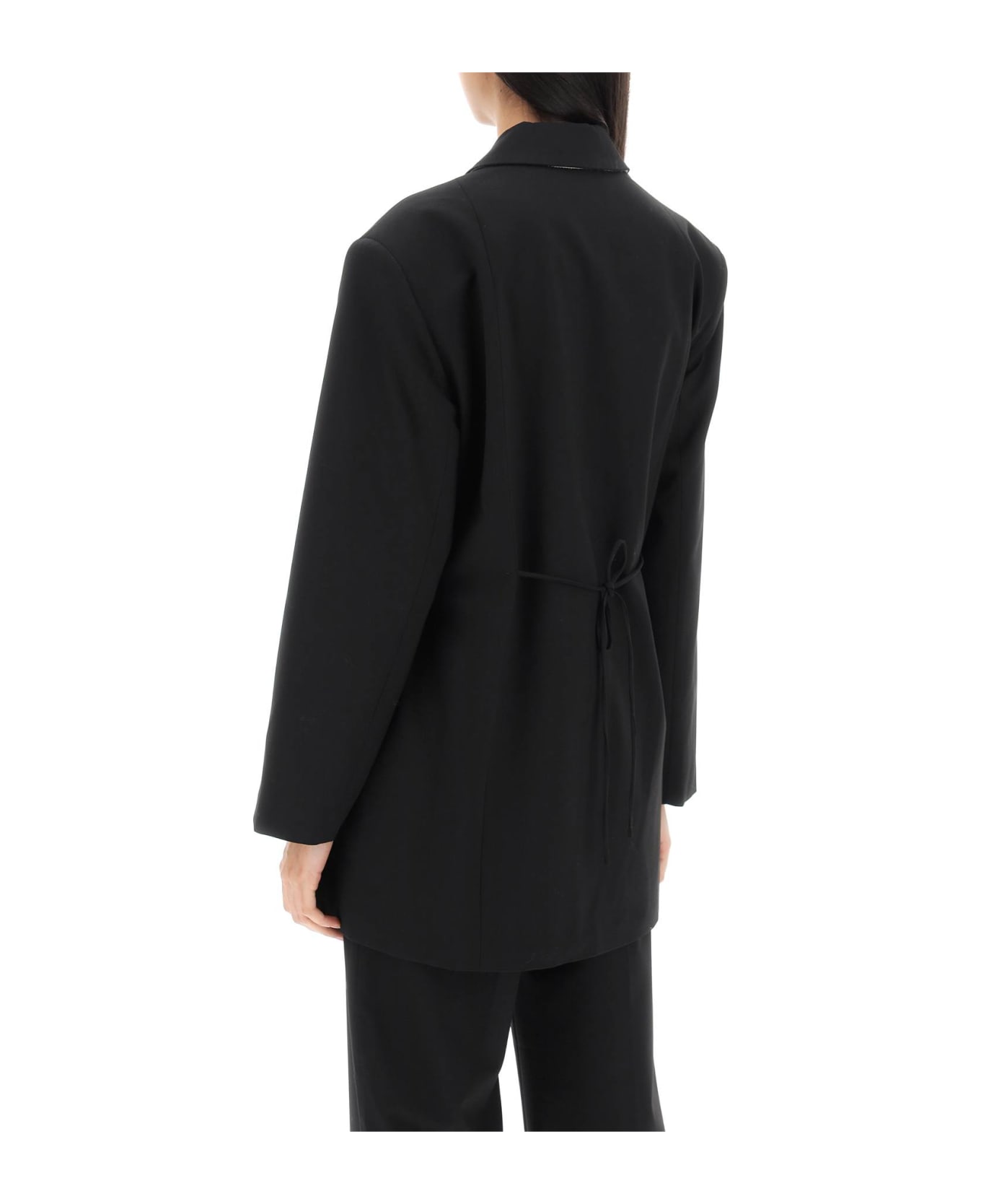 Ganni Double-breasted Blazer With Self-tie Strings - BLACK (Black)