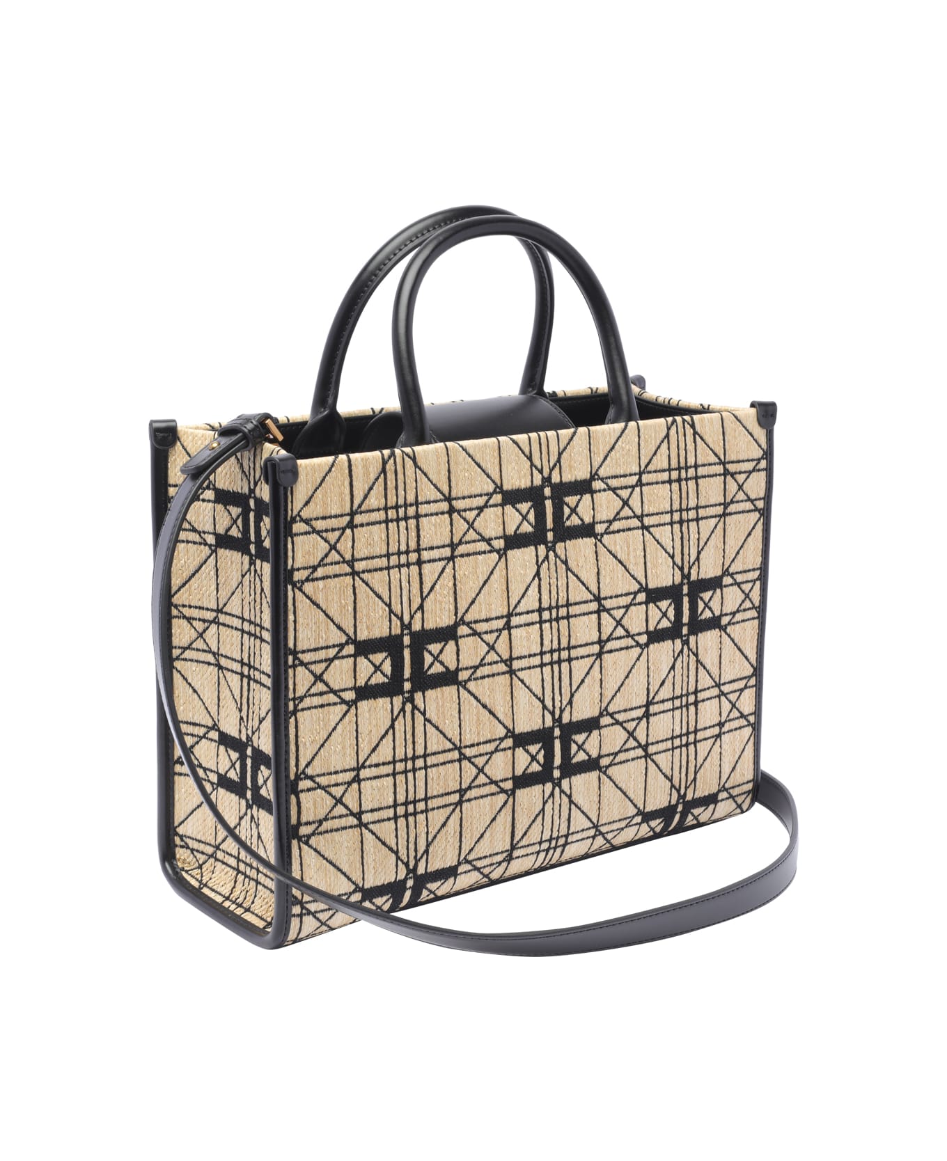 Elisabetta Franchi Logo Tote Bag Elisabetta Franchi - BEIGE/black トートバッグ