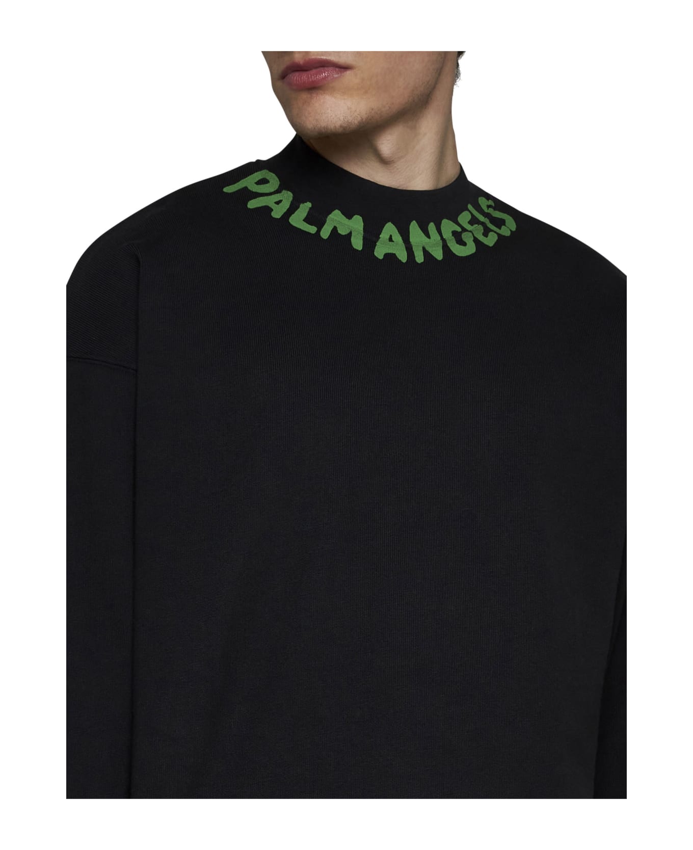 Palm Angels Seasonal Logo Crewneck Sweatshirt - Black green fluo フリース