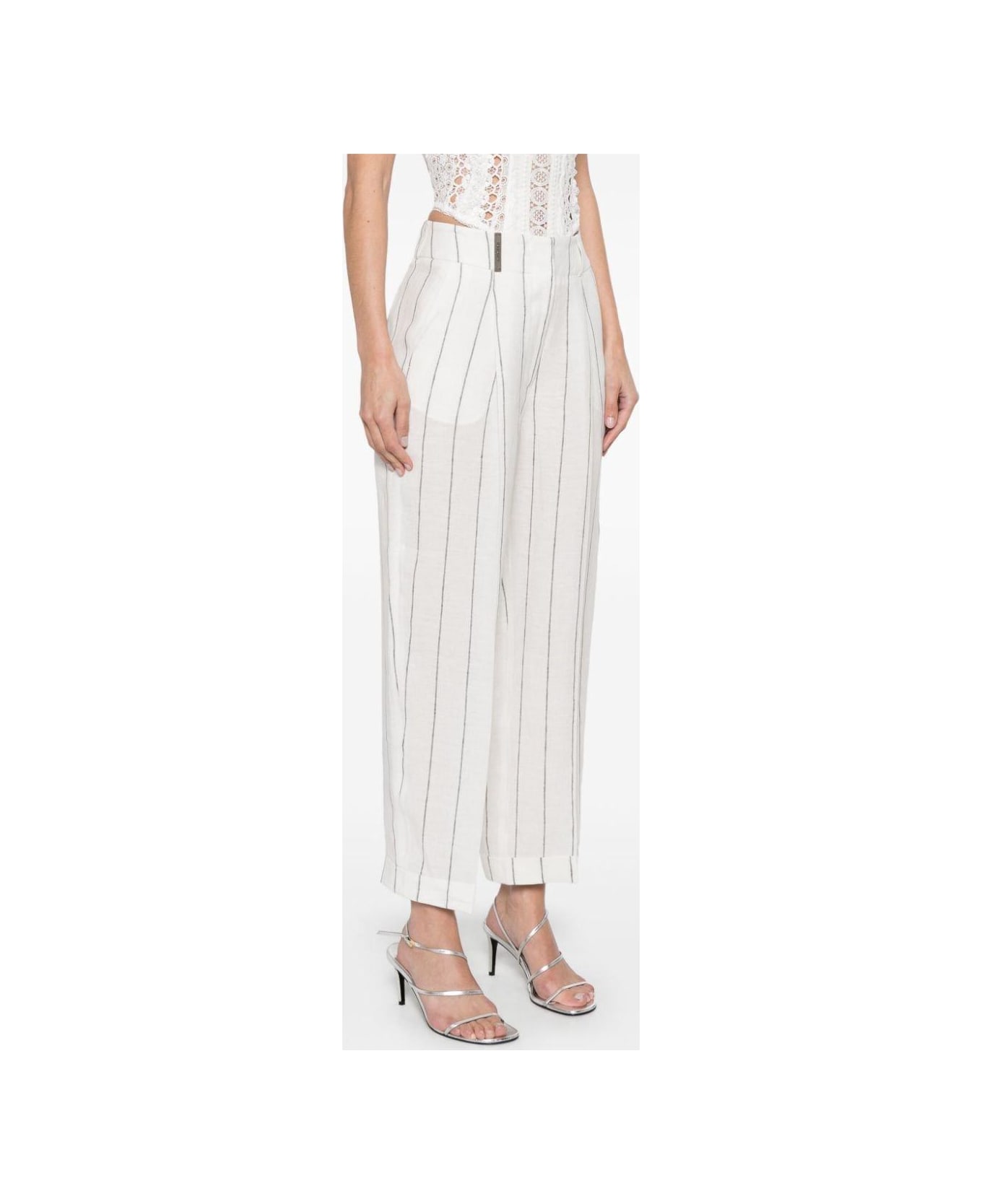 Peserico Striped Cropped Pants - White