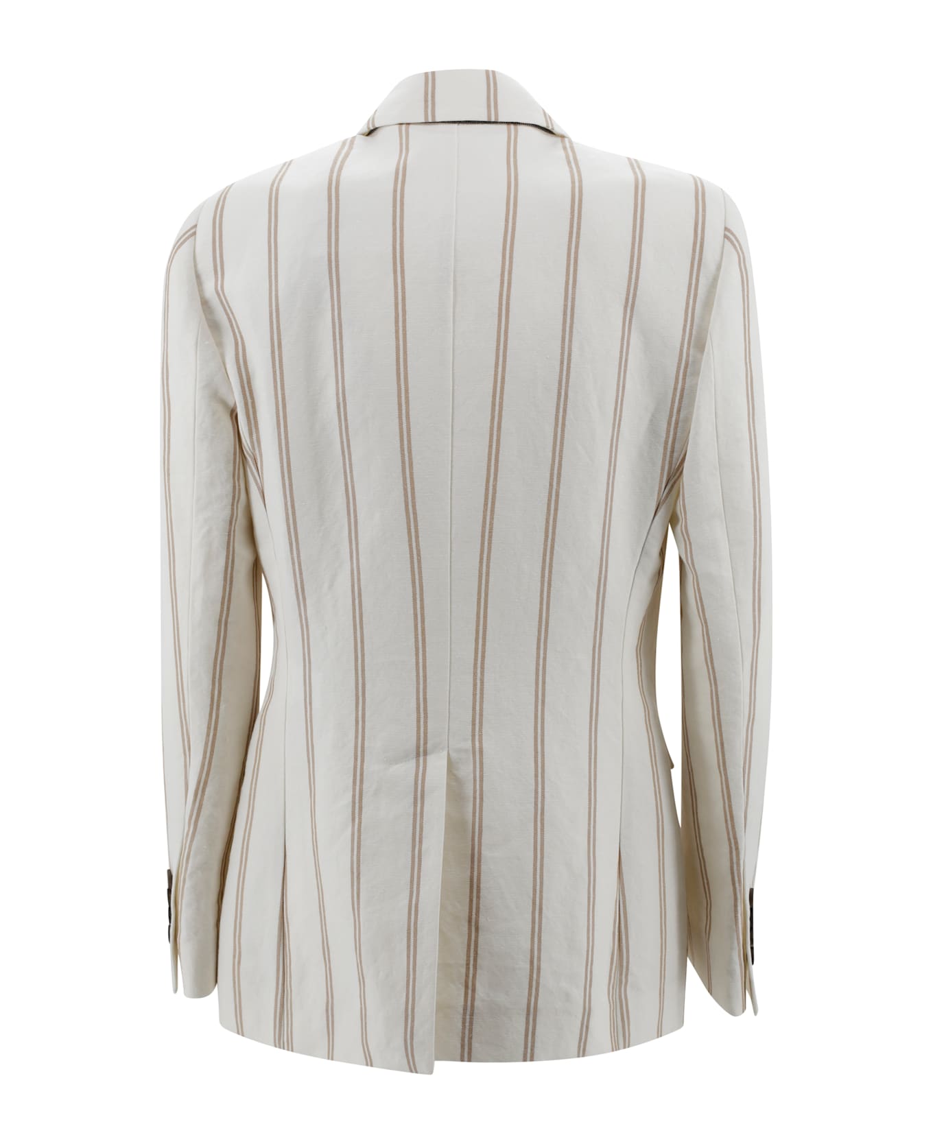 Brunello Cucinelli Multicolor Jacket With All-over Striped Motif And Monile Detail In Linen And Cotton Blend Woman