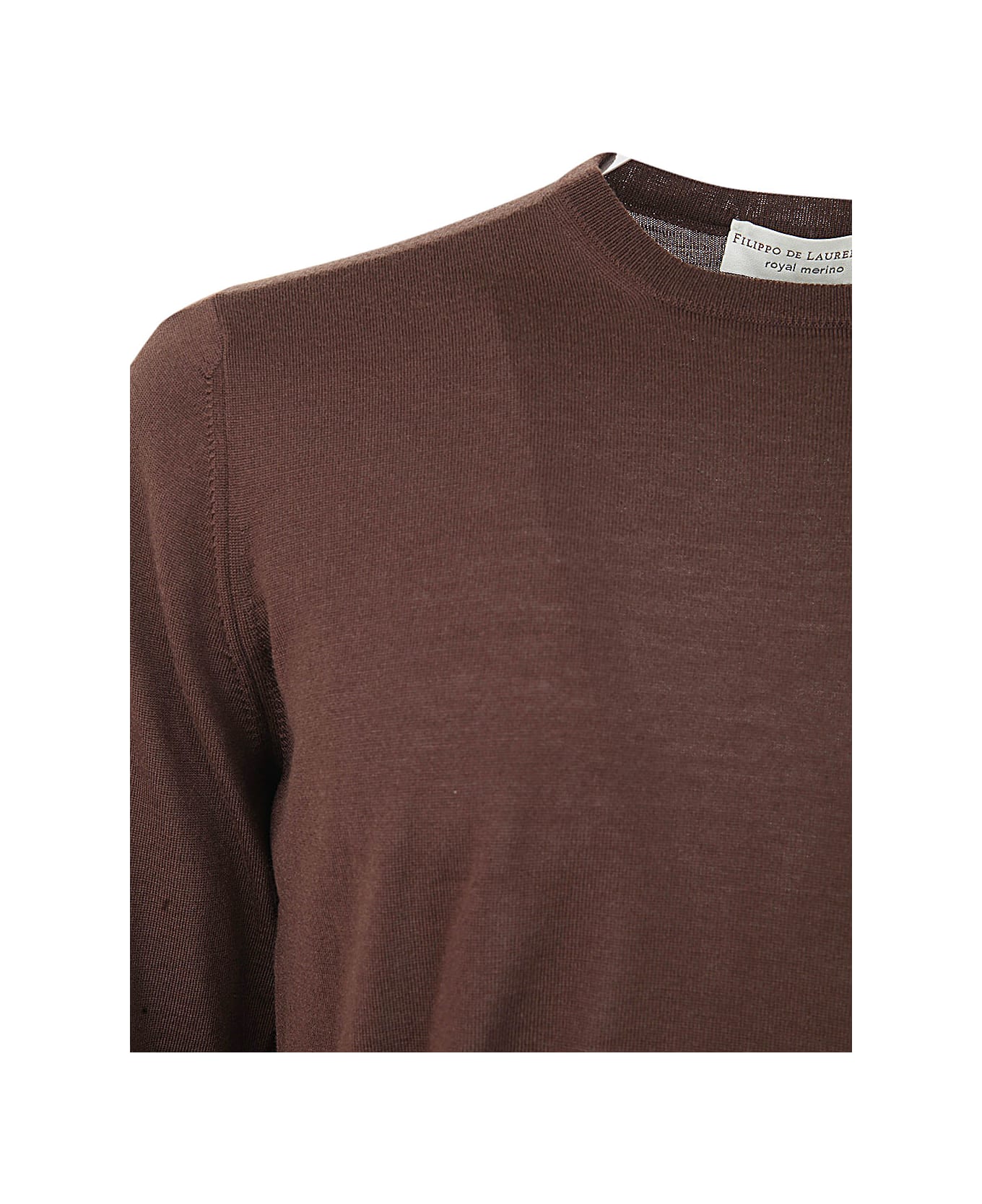 Filippo De Laurentiis Royal Merino Long Sleeves Crew Neck Sweater - Brown ニットウェア