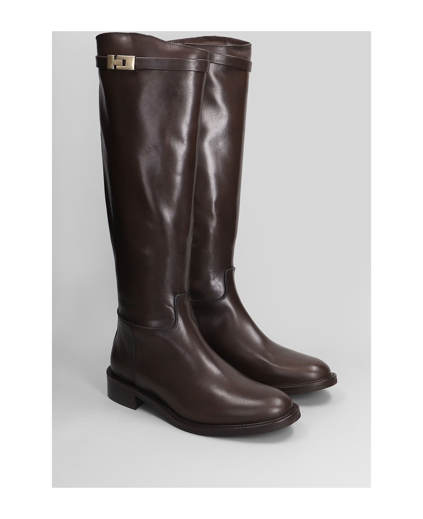 Julie Dee Low Heels Boots In Dark Brown Leather - dark brown