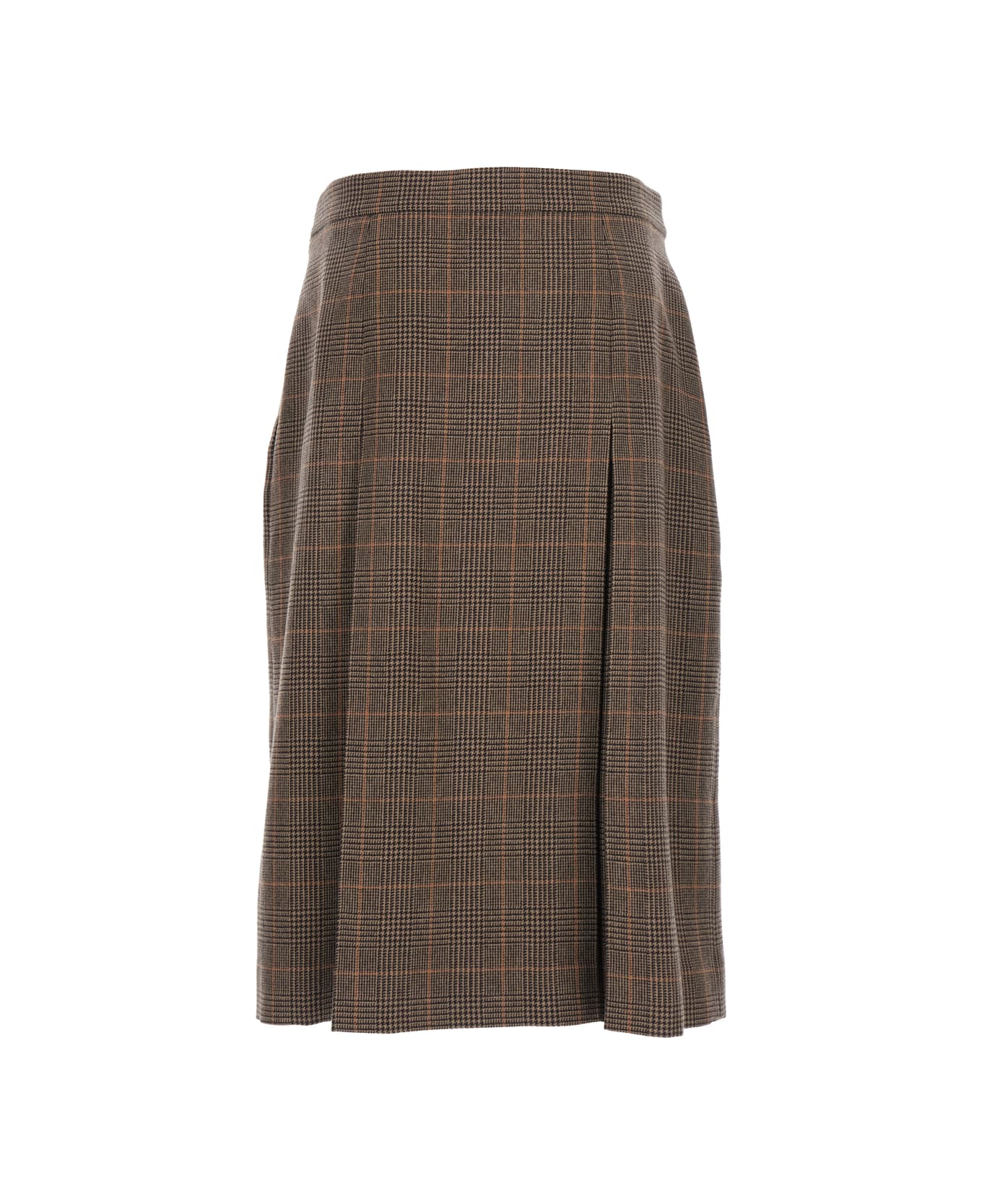 Saint Laurent Grey Midi Skirt With Side Concealed Zip Closure And All-over Check Motif In Wool And Cashmere Woman - Grey