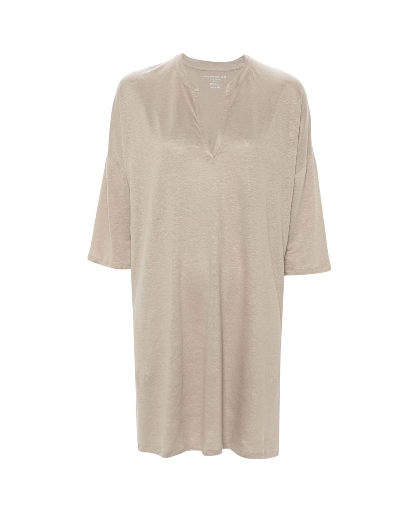 Majestic Filatures Linen Blend Tunic Dress - Dove Grey