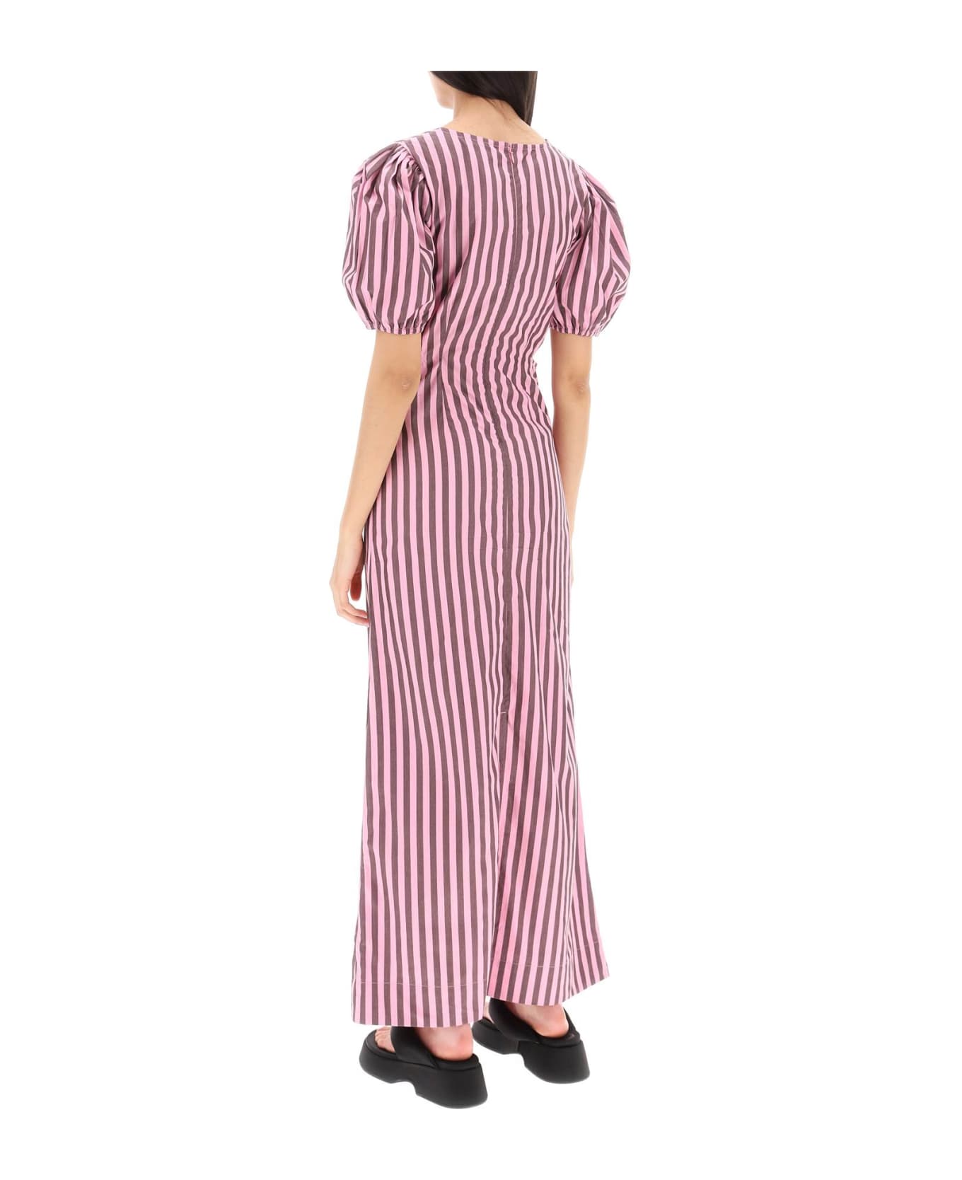 Ganni Striped Maxi Dress With Cut-outs - BONBON (Pink)