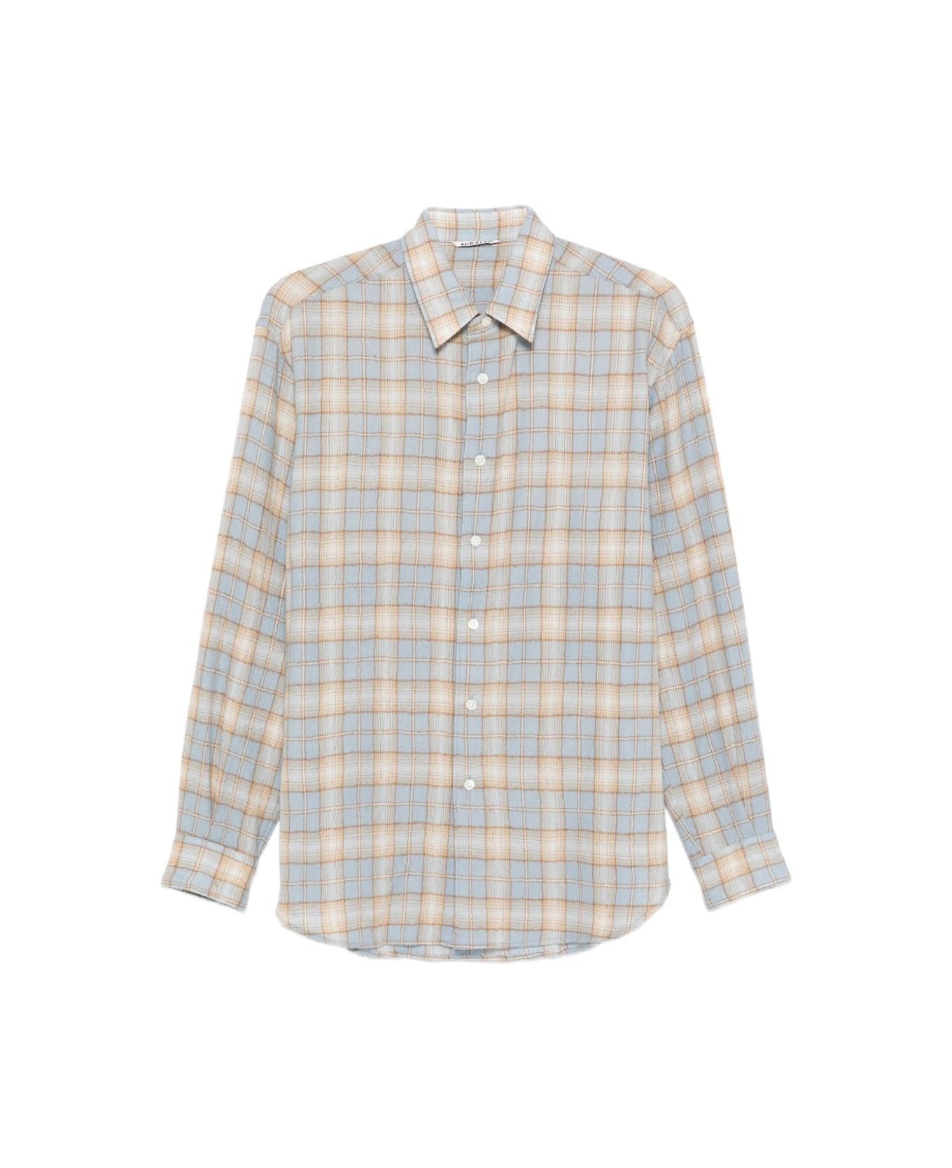 Auralee Checked Wool Shirt - Clear Blue