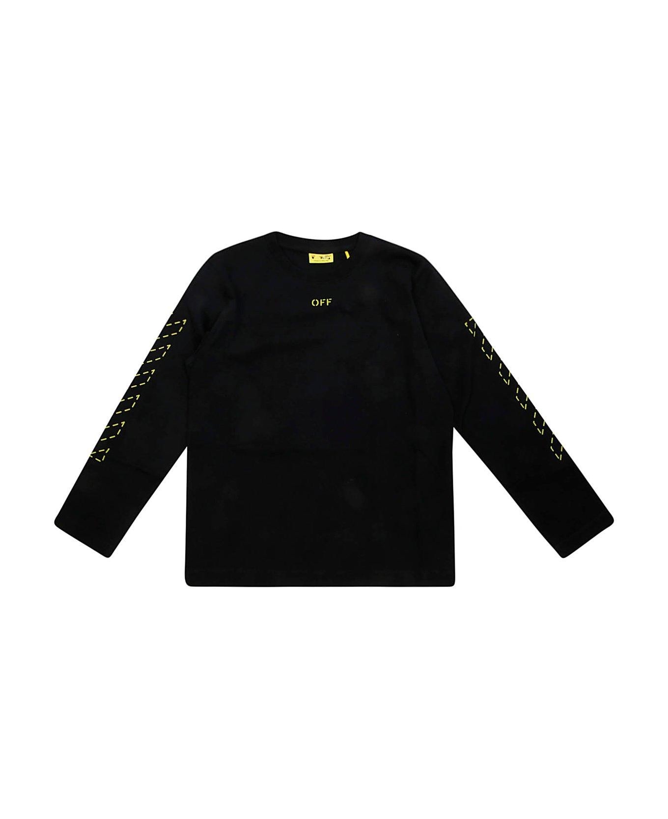 Off-White Logo Printed Crewneck T-shirt - ARROW STITCHED S/S BLACK-LIME