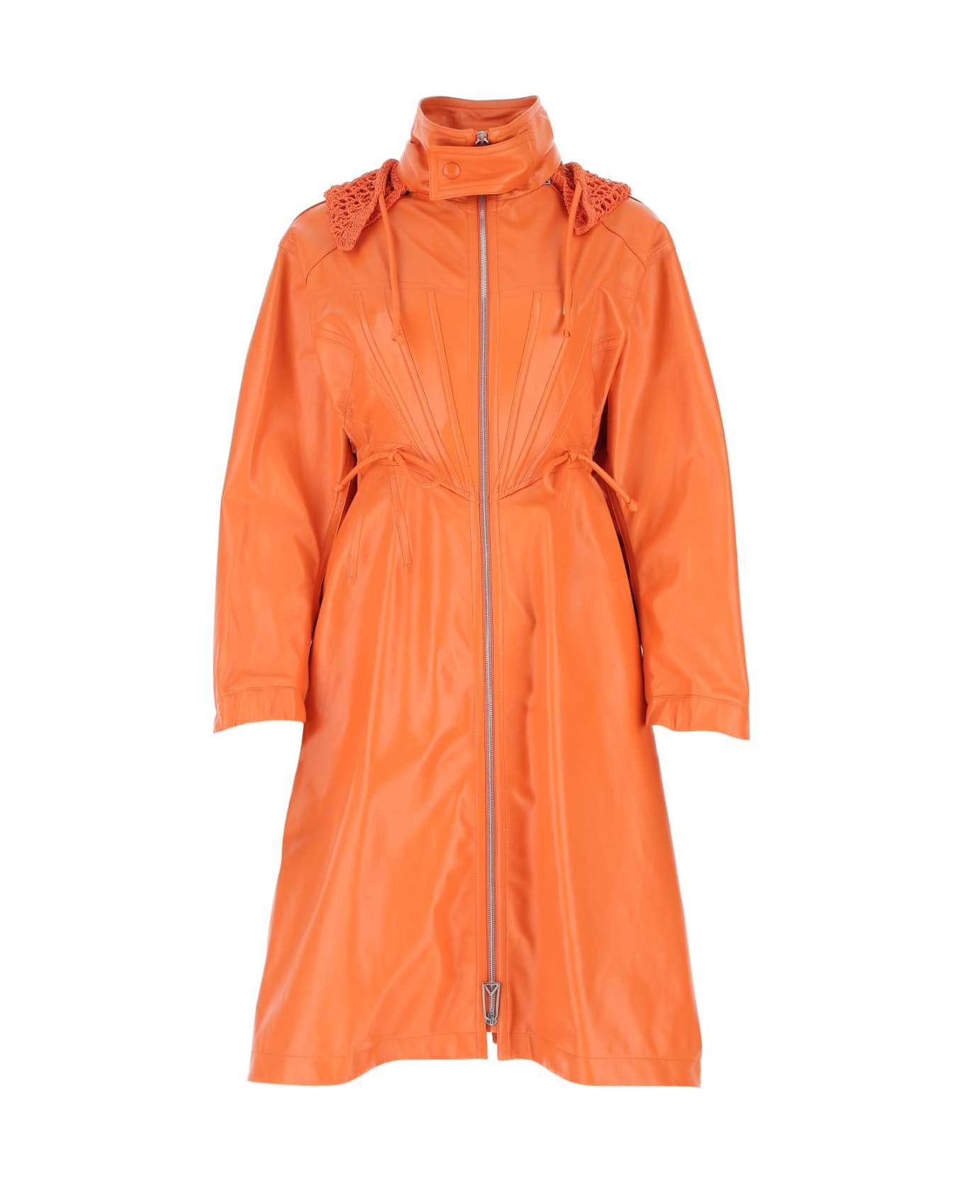 Bottega Veneta Orange Leather Parka - ORANGE