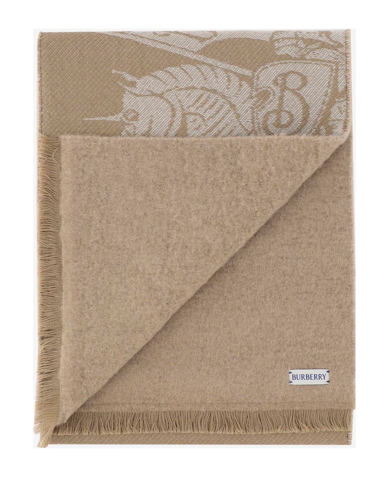 Burberry Wool Scarf With Ekd - Beige