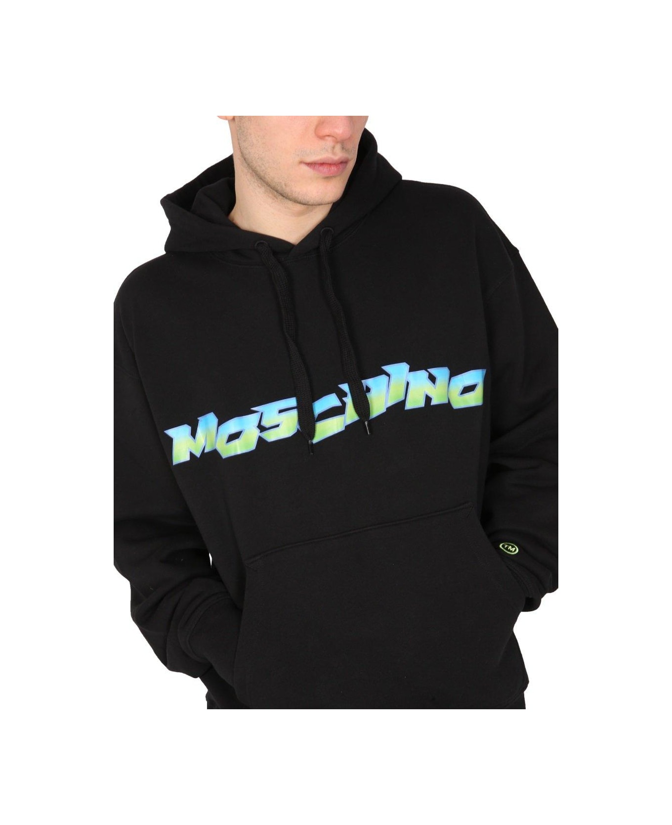 Moschino Logo Printed Drawstring Hoodie - BLACK