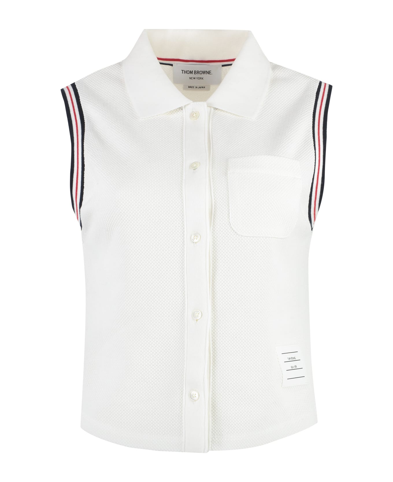 Thom Browne Sleeveless Polo Shirt In Cotton - White