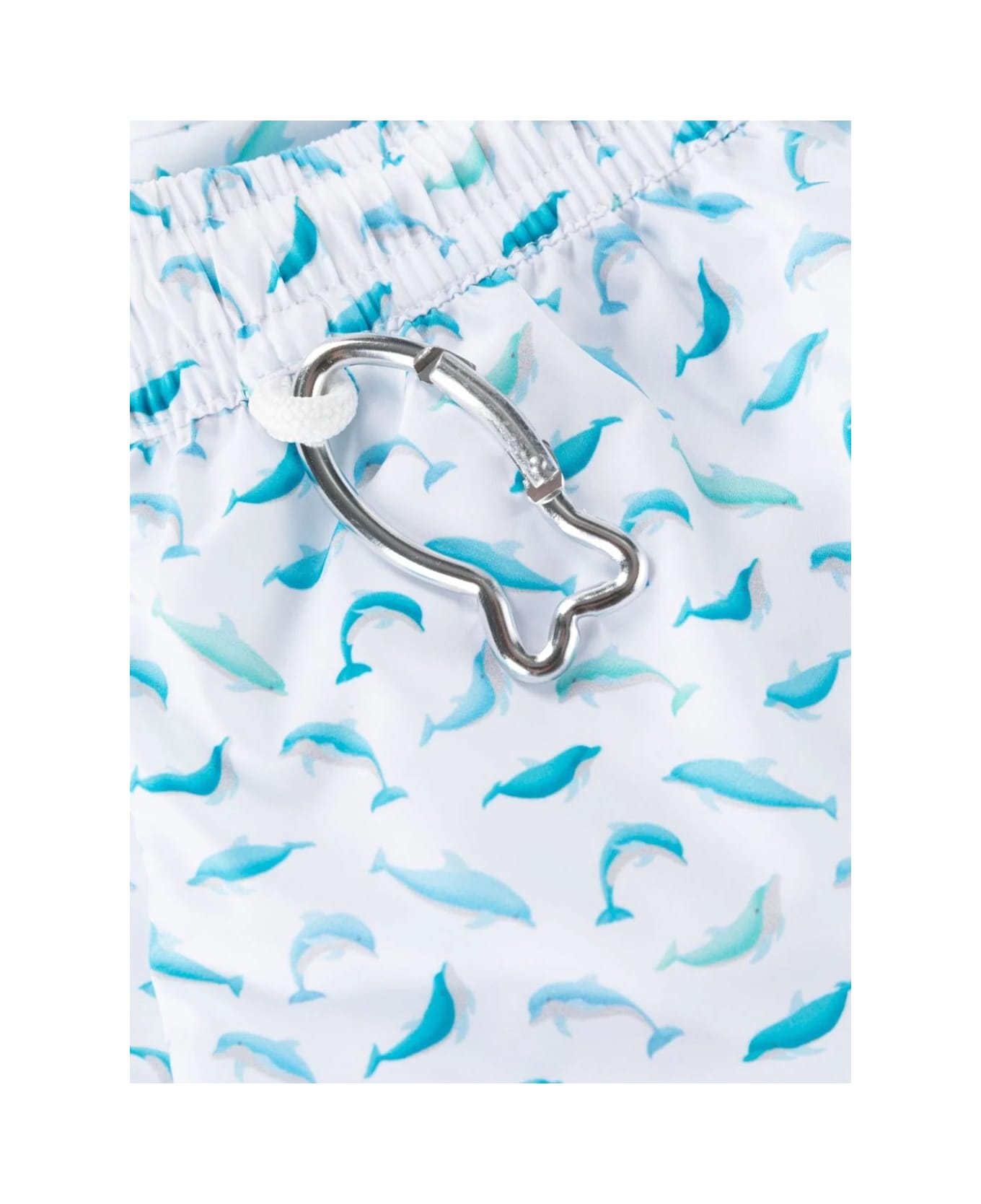 Fedeli White Swim Shorts With Blue Dolphin Pattern - White