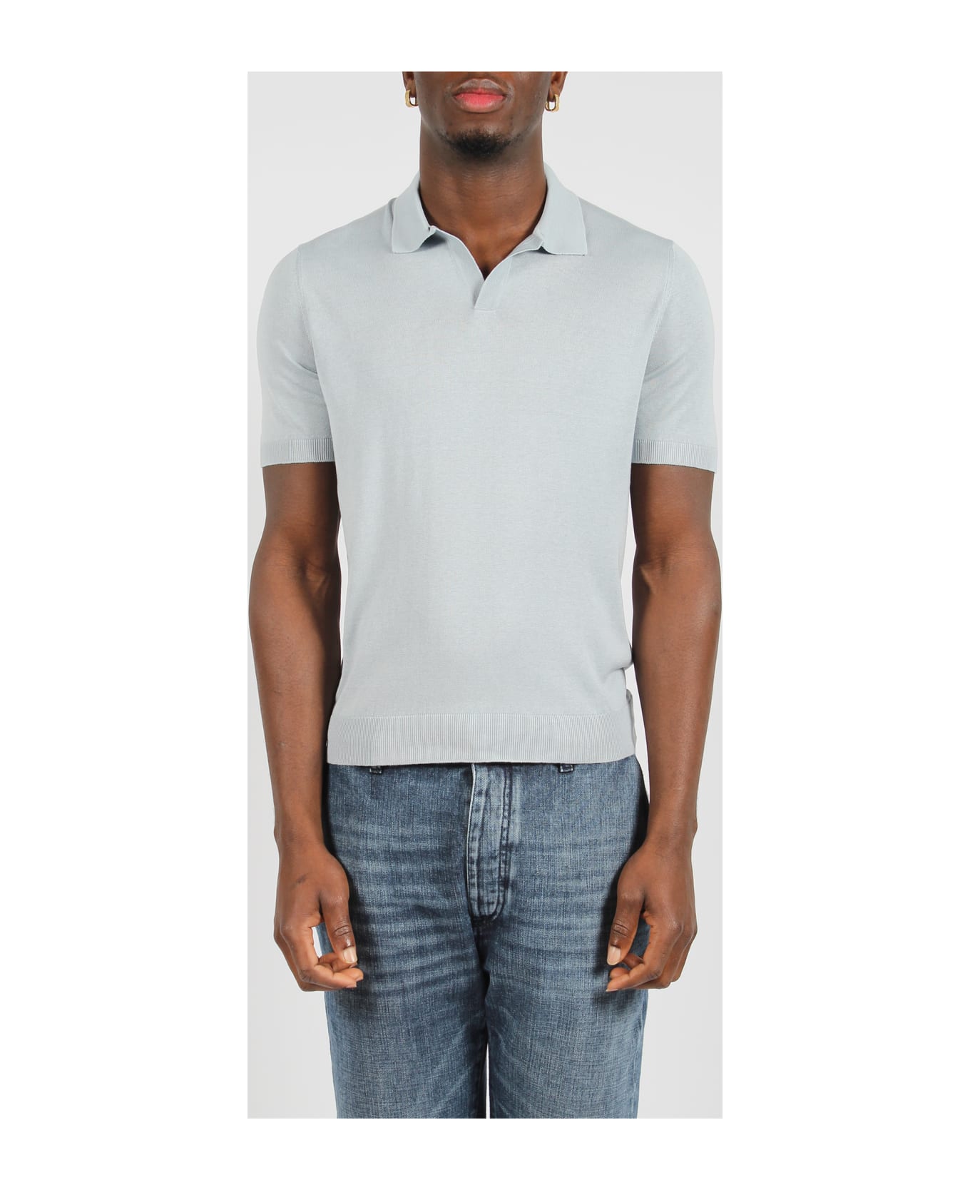 Tagliatore Open Collar Knitted Polo Shirt - Blue